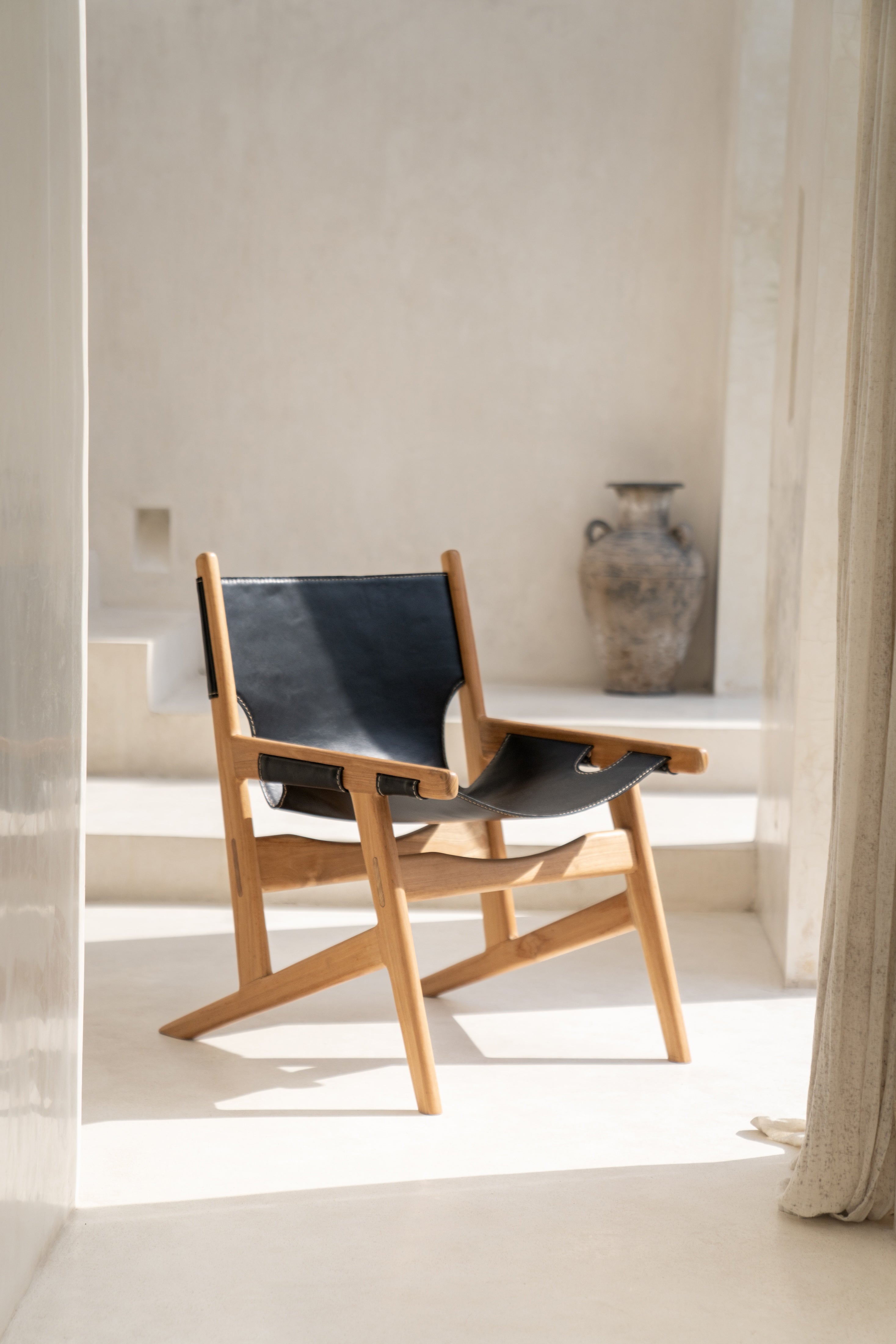 Leo Teak and Leather Lounge Chair