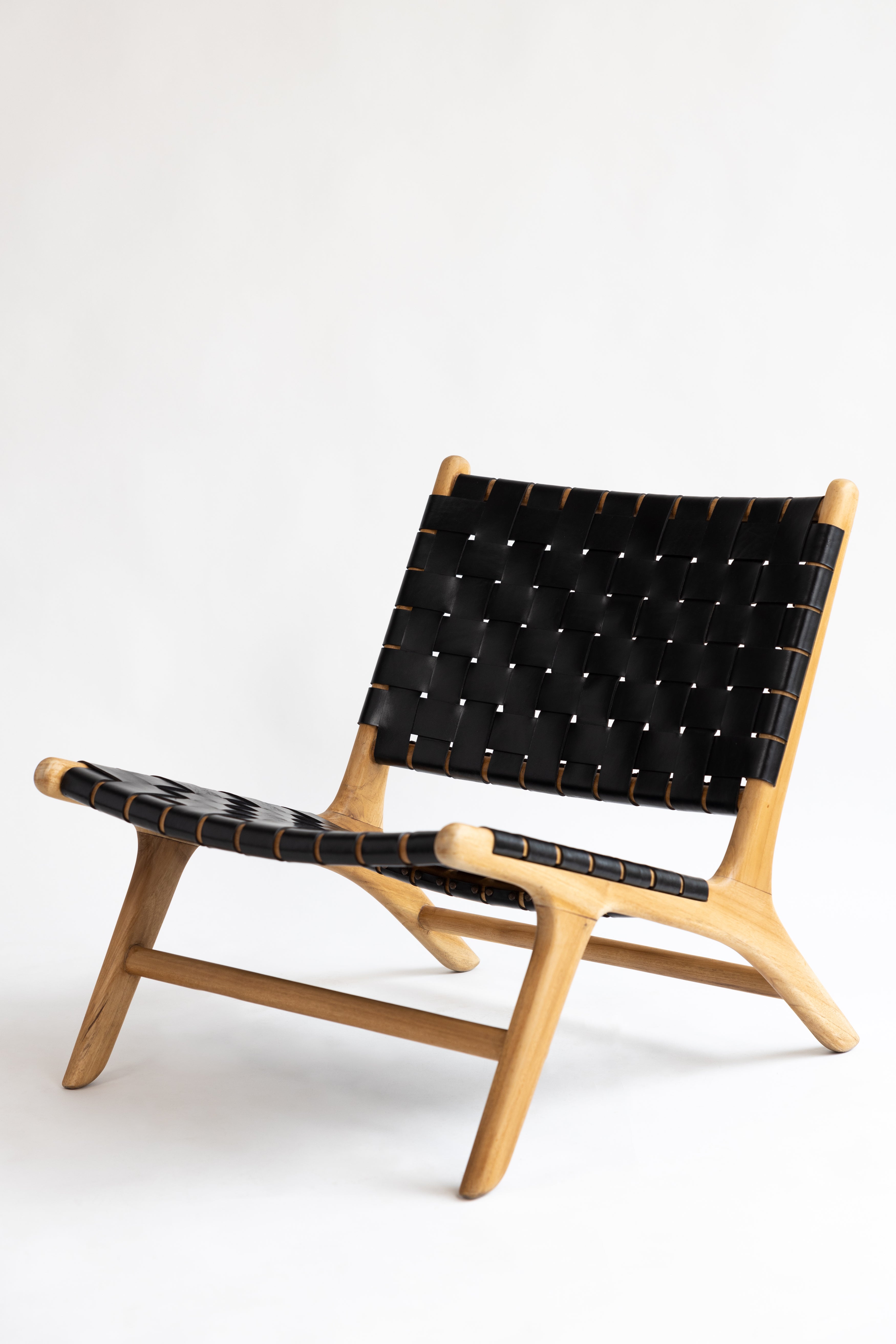 Amara Teak and Woven Leather Teak Lounge Chair