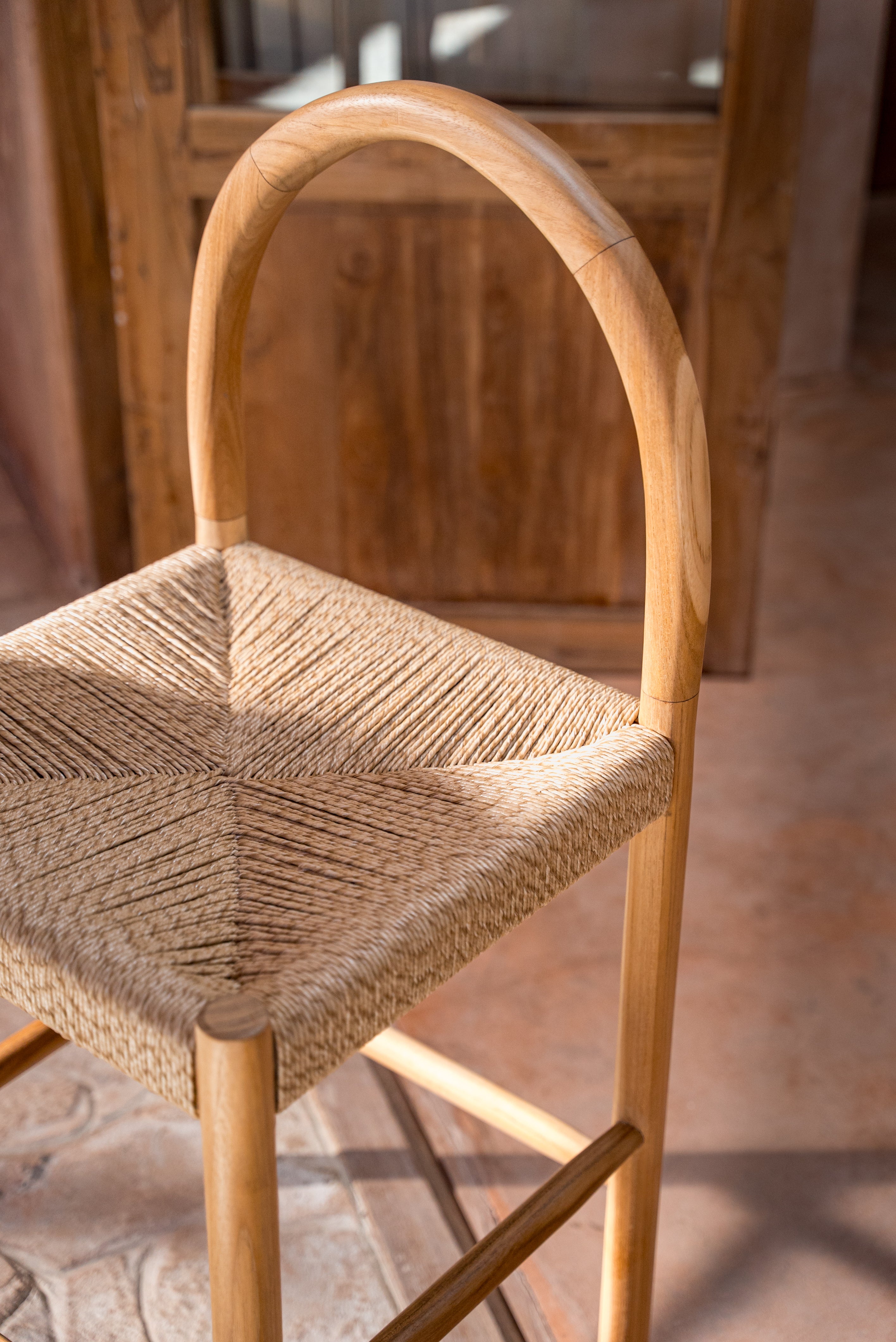 Eva Curved Back Teak Counter Stool