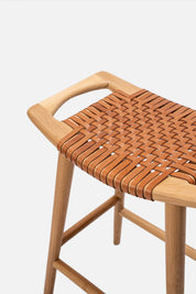 Sita Teak and Woven Leather Backless Stool