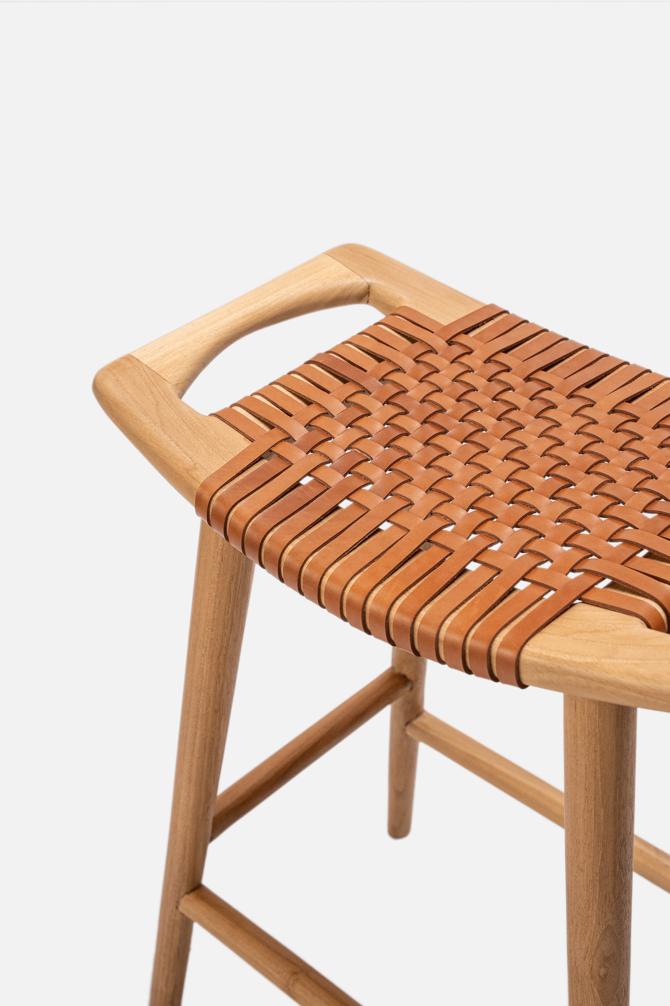 Sita Teak and Woven Leather Backless Stool