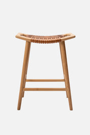 Sita Teak and Woven Leather Backless Stool