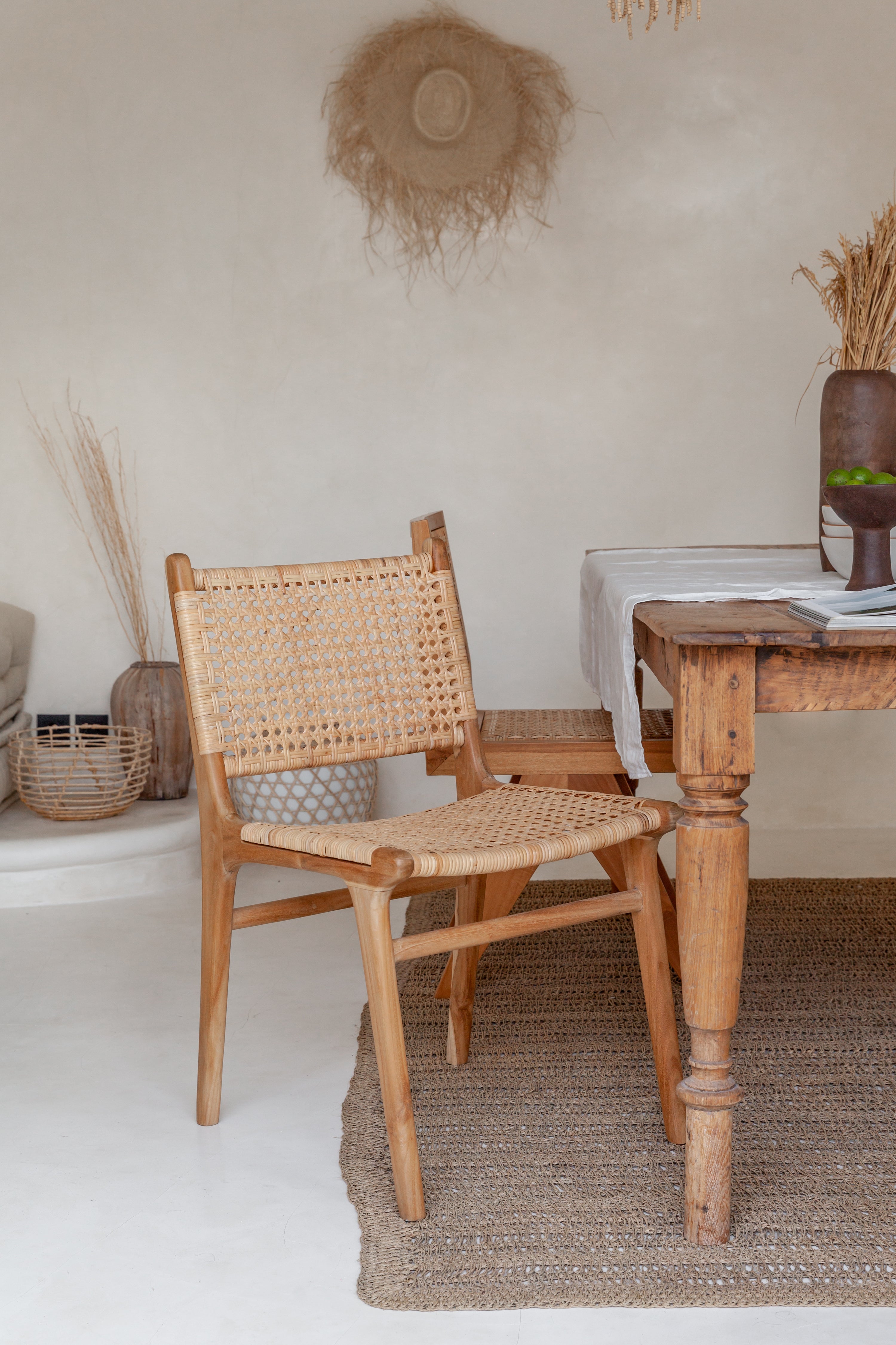 Diana Teak and Woven Rattan Dining Chair – balè - Main Image
