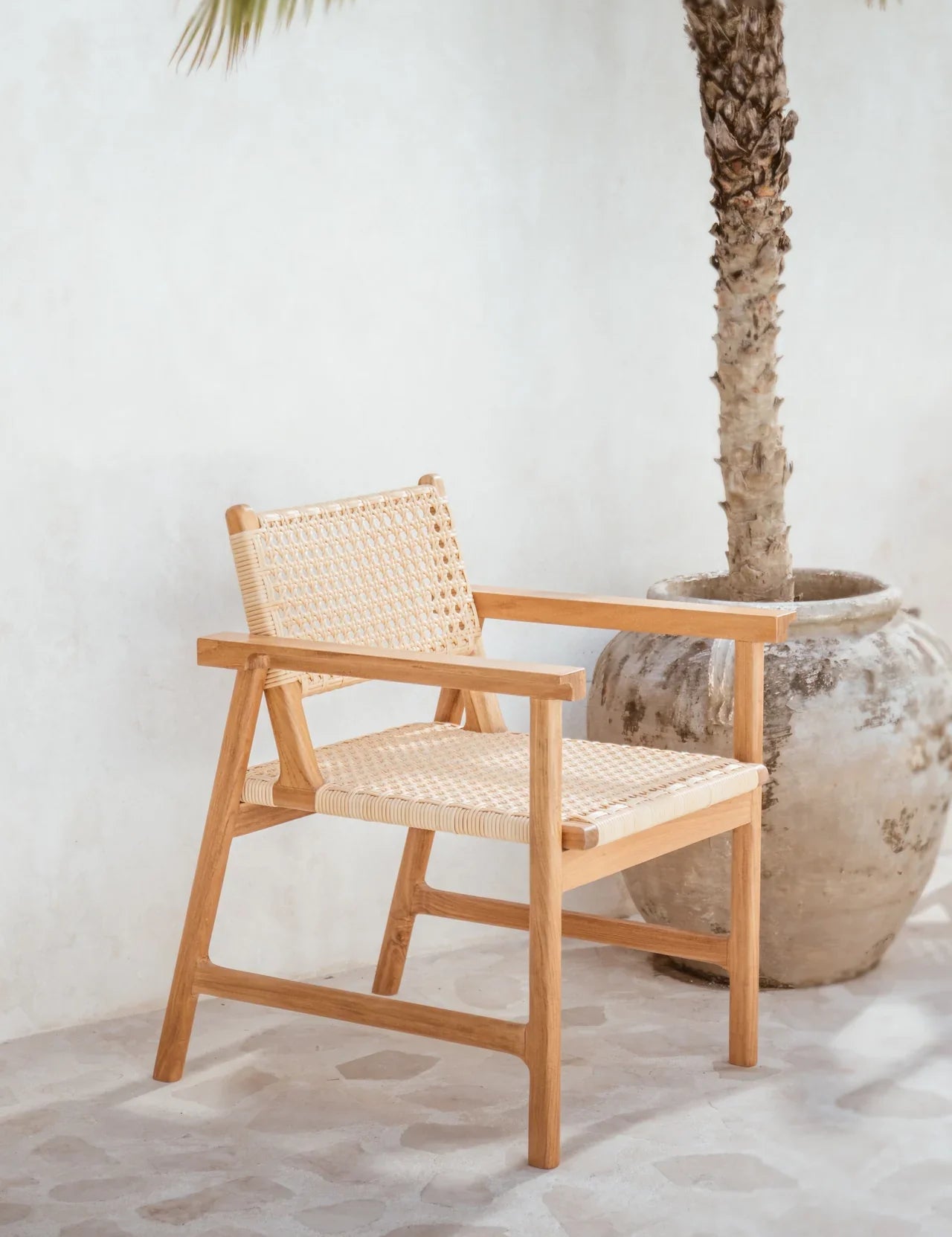 rattan and teak outdoor dining chair