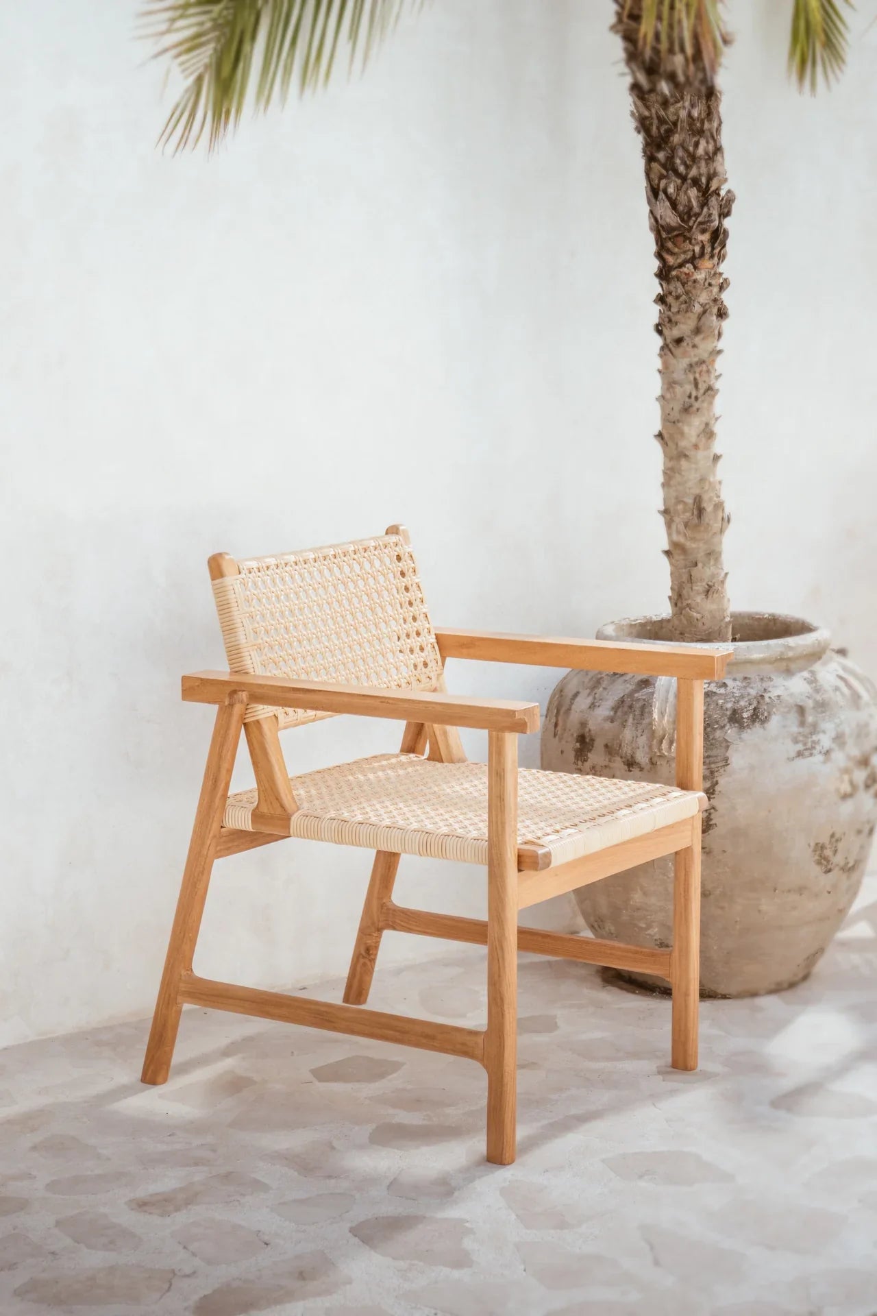 rattan and teak outdoor dining chair