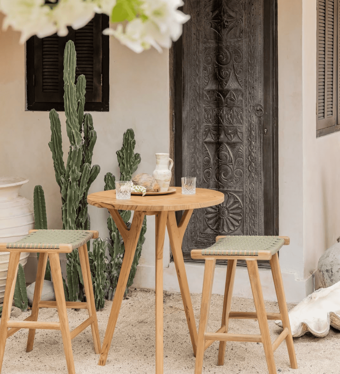 outdoor table and stool set up 
