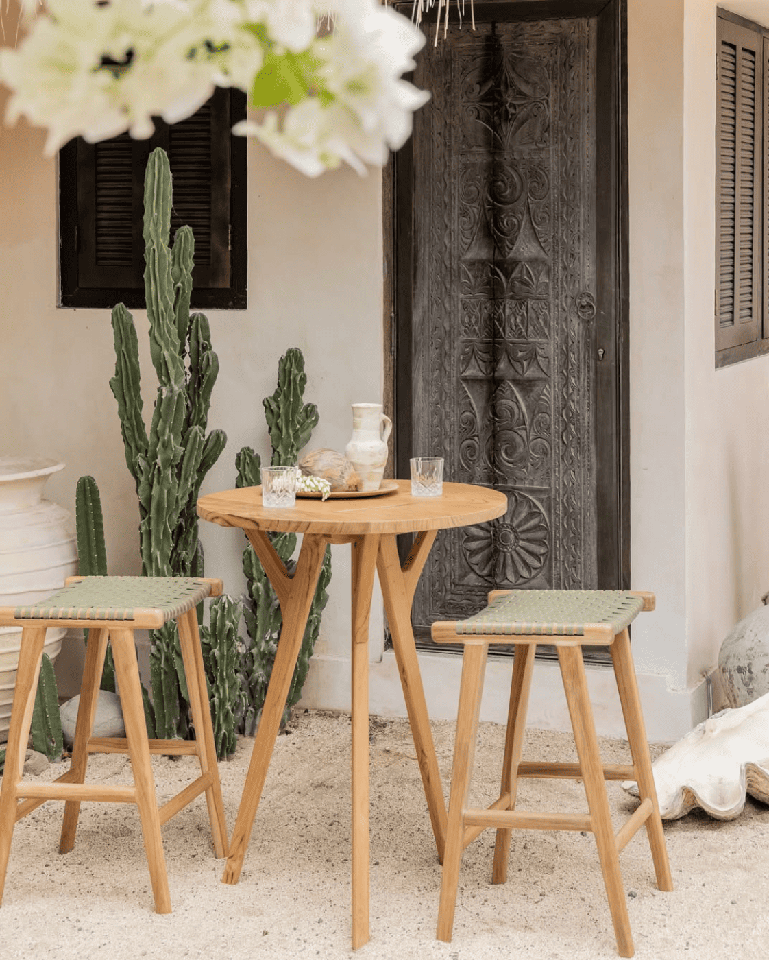 outdoor table and stool set up 