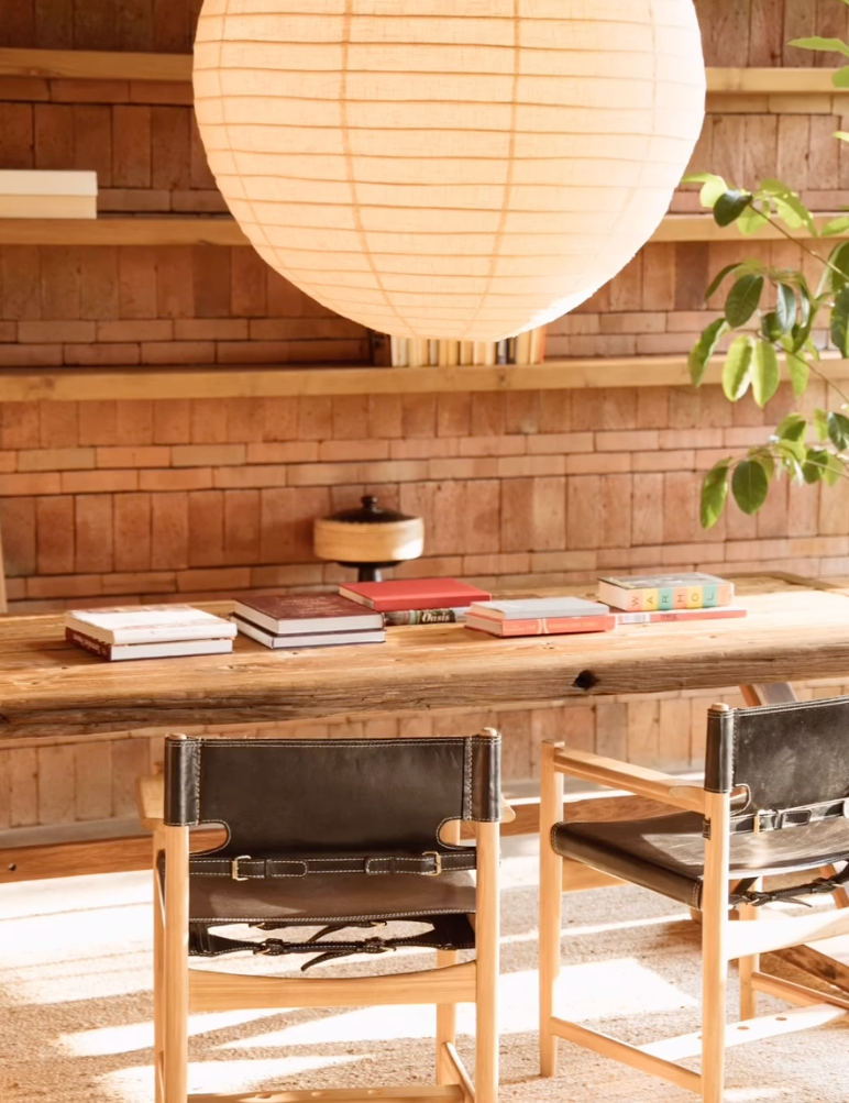 leather and teak chair