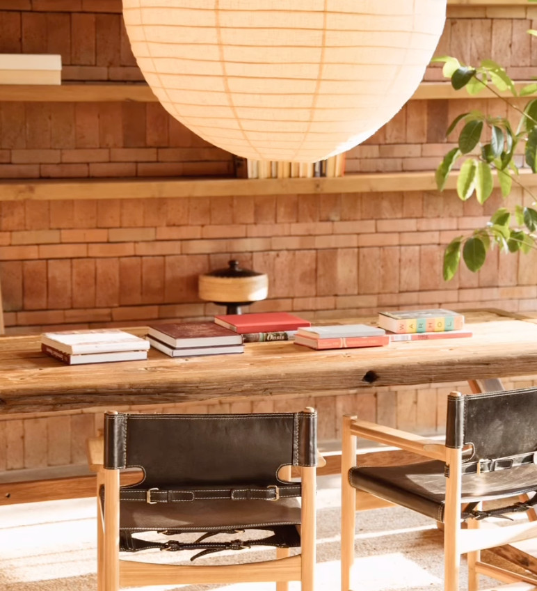 leather and teak chair
