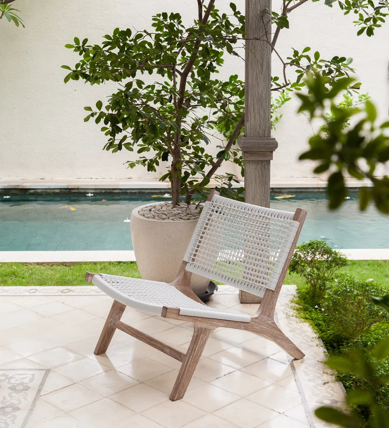 white teak and rattan chair