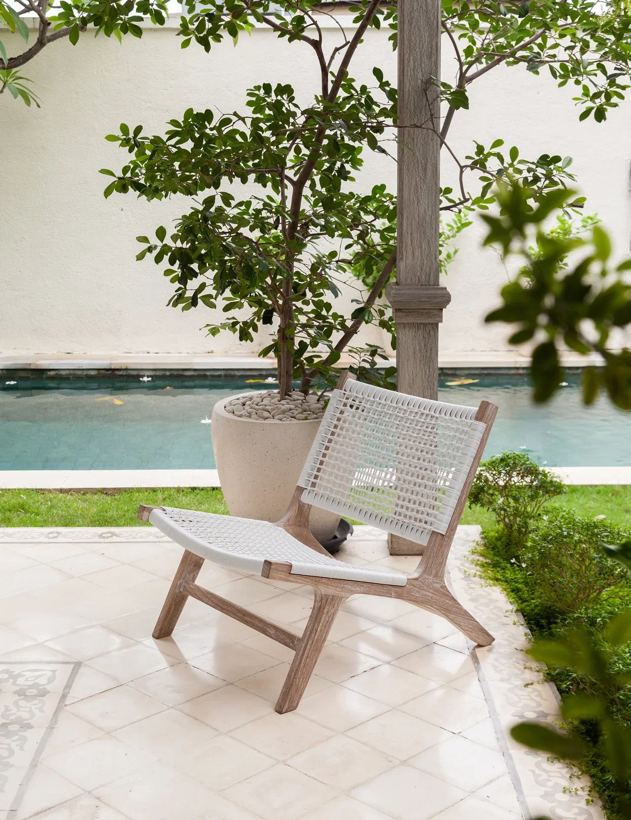 white teak and rattan chair