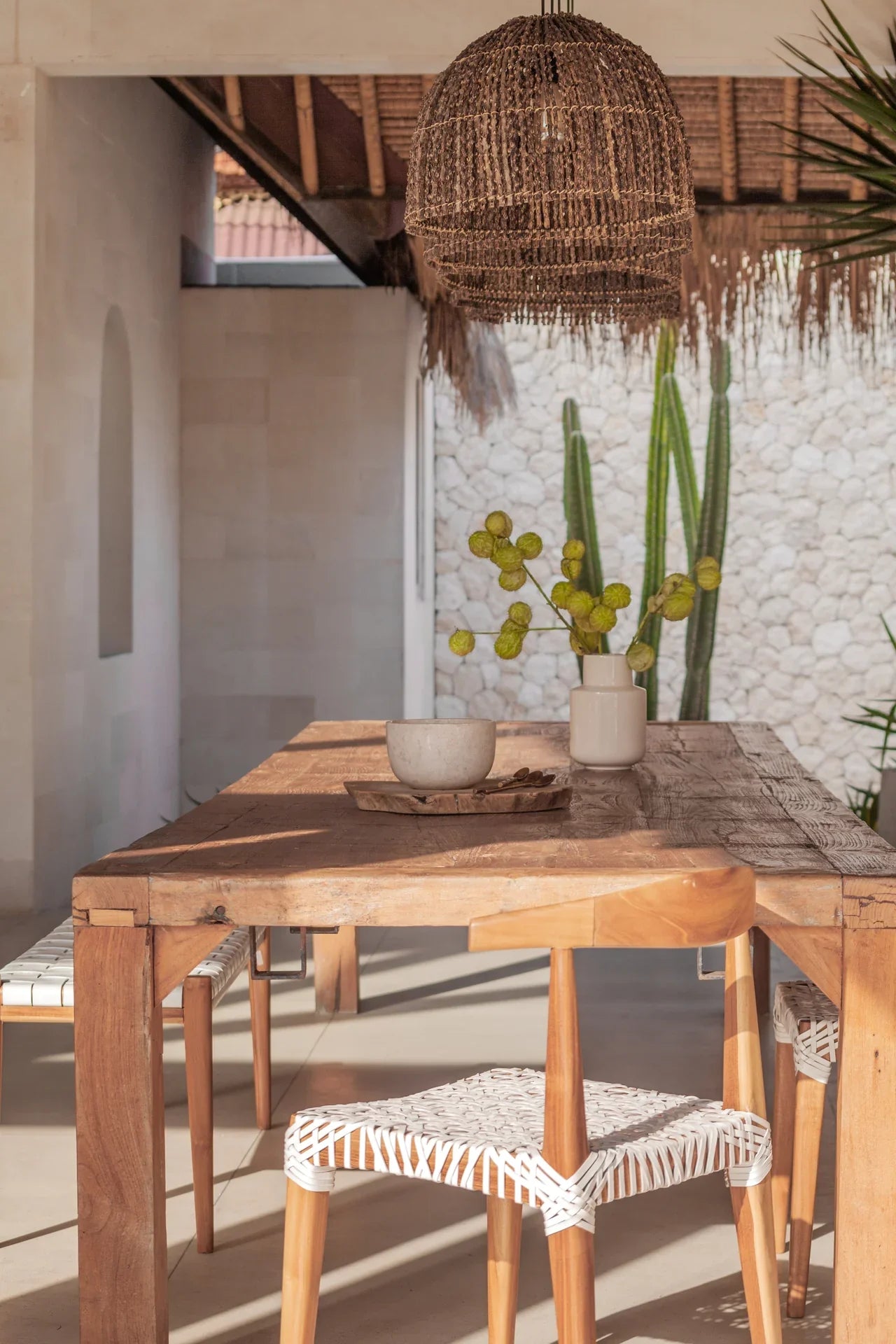 outdoor natural teak table and dining chairs