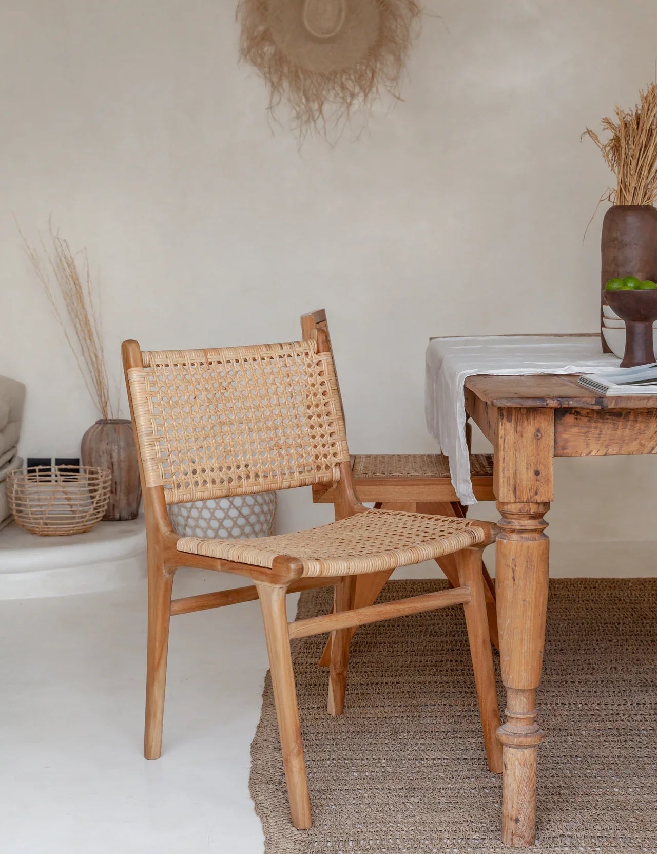 teak and rattan dining chair