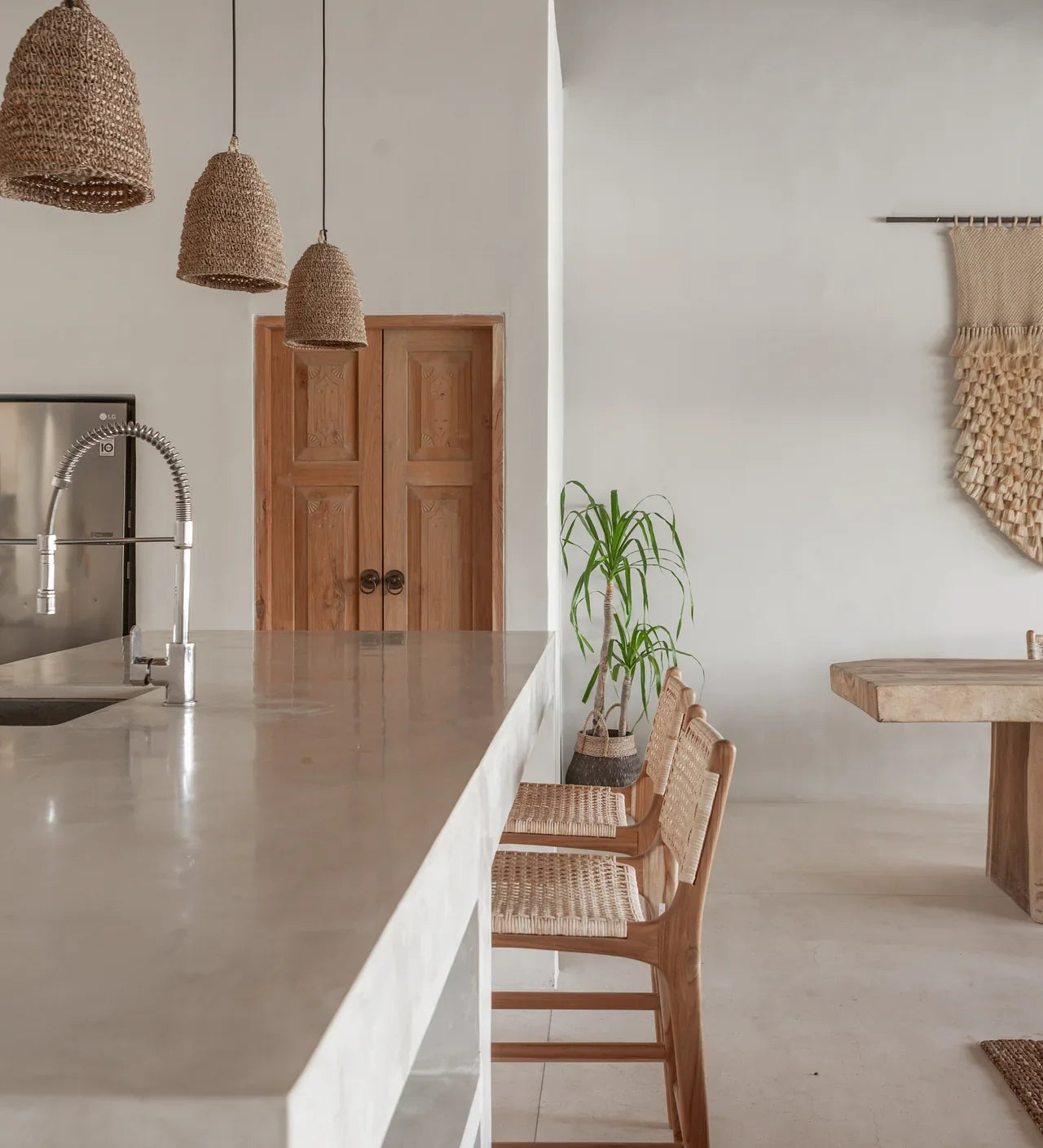 teak and rattan kitchen stool