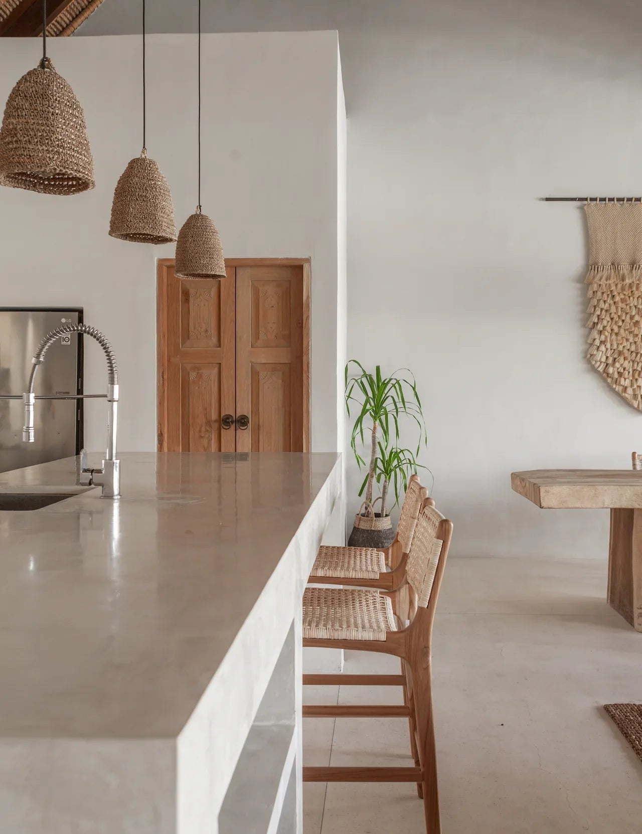 teak and rattan kitchen stool