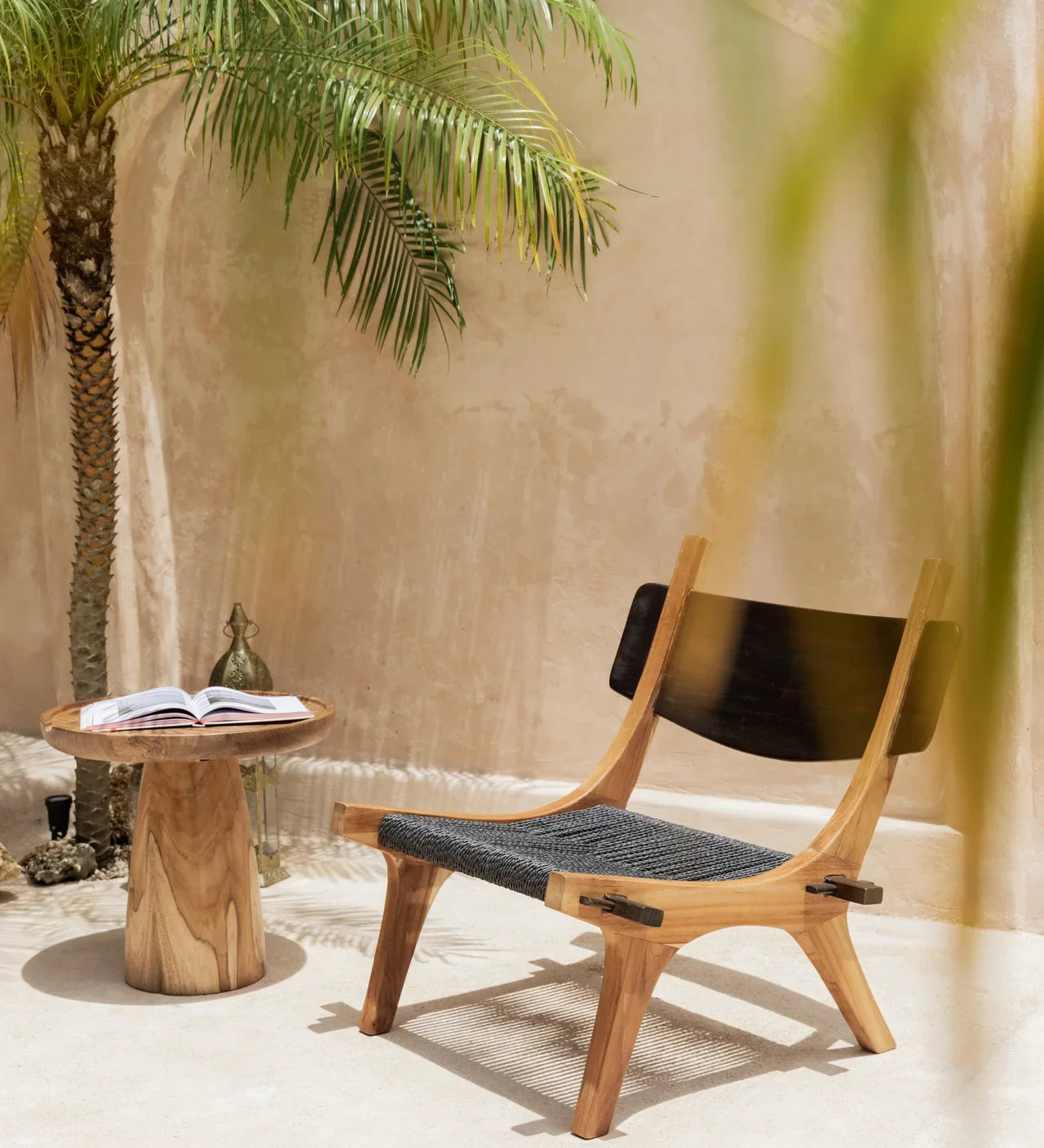 black natural teak lounge chair outdoor 