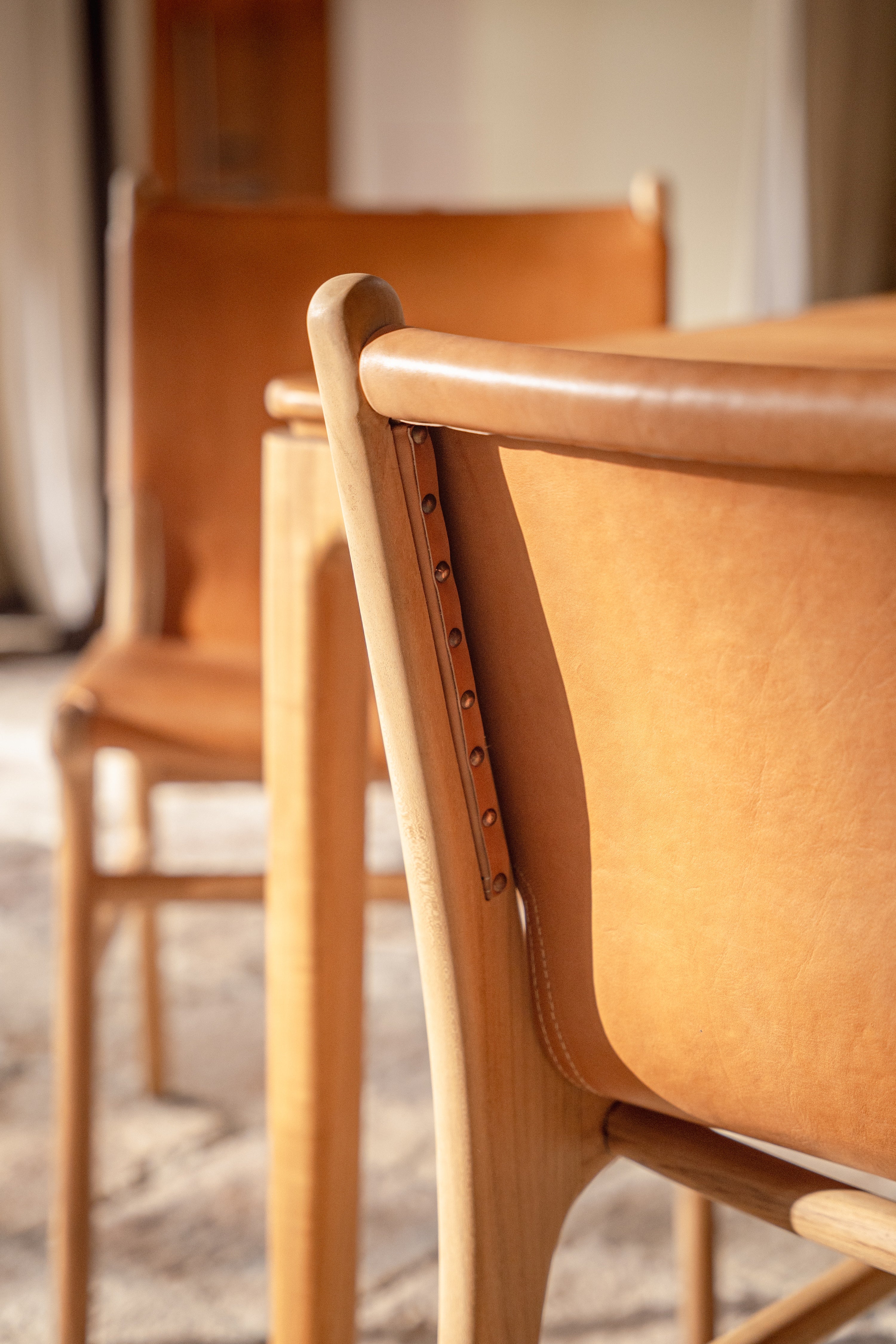 Lola Teak and Sling Leather Dining Chair – balè