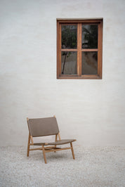 Choco Leather and Teak Lounge Chair