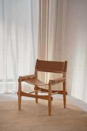 Solana Leather and Teak Lounge Chair