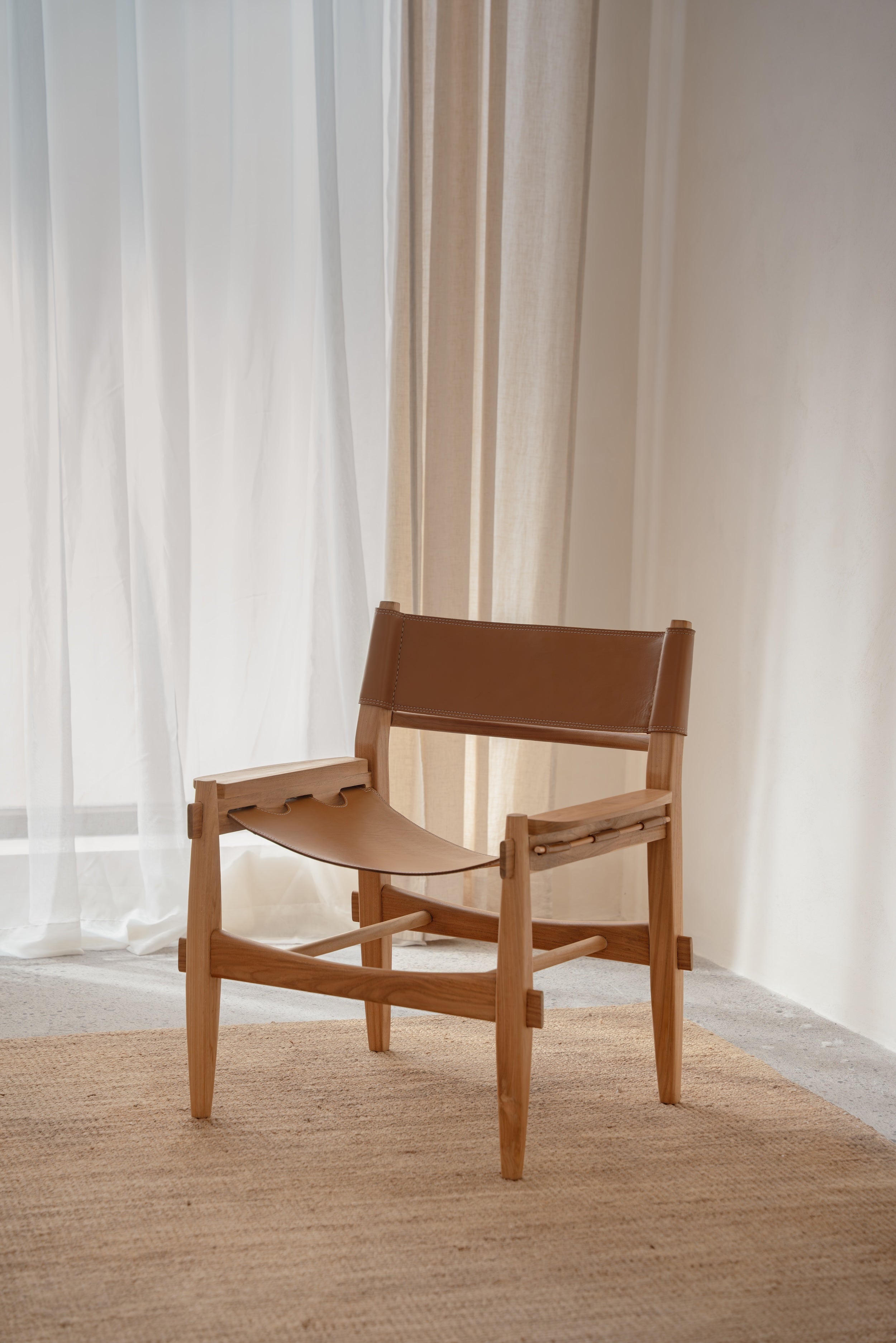 Solana Leather and Teak Lounge Chair