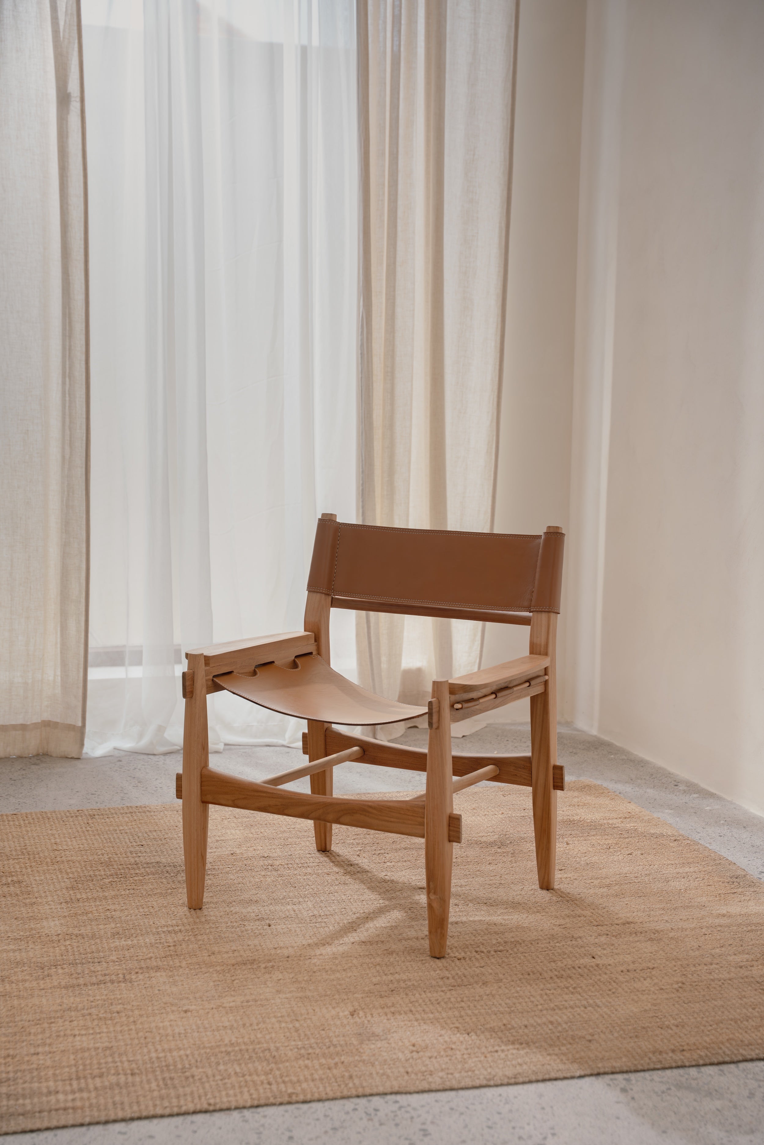 Solana Leather and Teak Lounge Chair