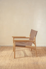 Mona Sling Leather and Teak Lounge Chair