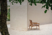 Mona Sling Leather and Teak Lounge Chair
