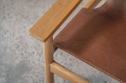 Mona Sling Leather and Teak Lounge Chair