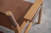 Mona Sling Leather and Teak Lounge Chair