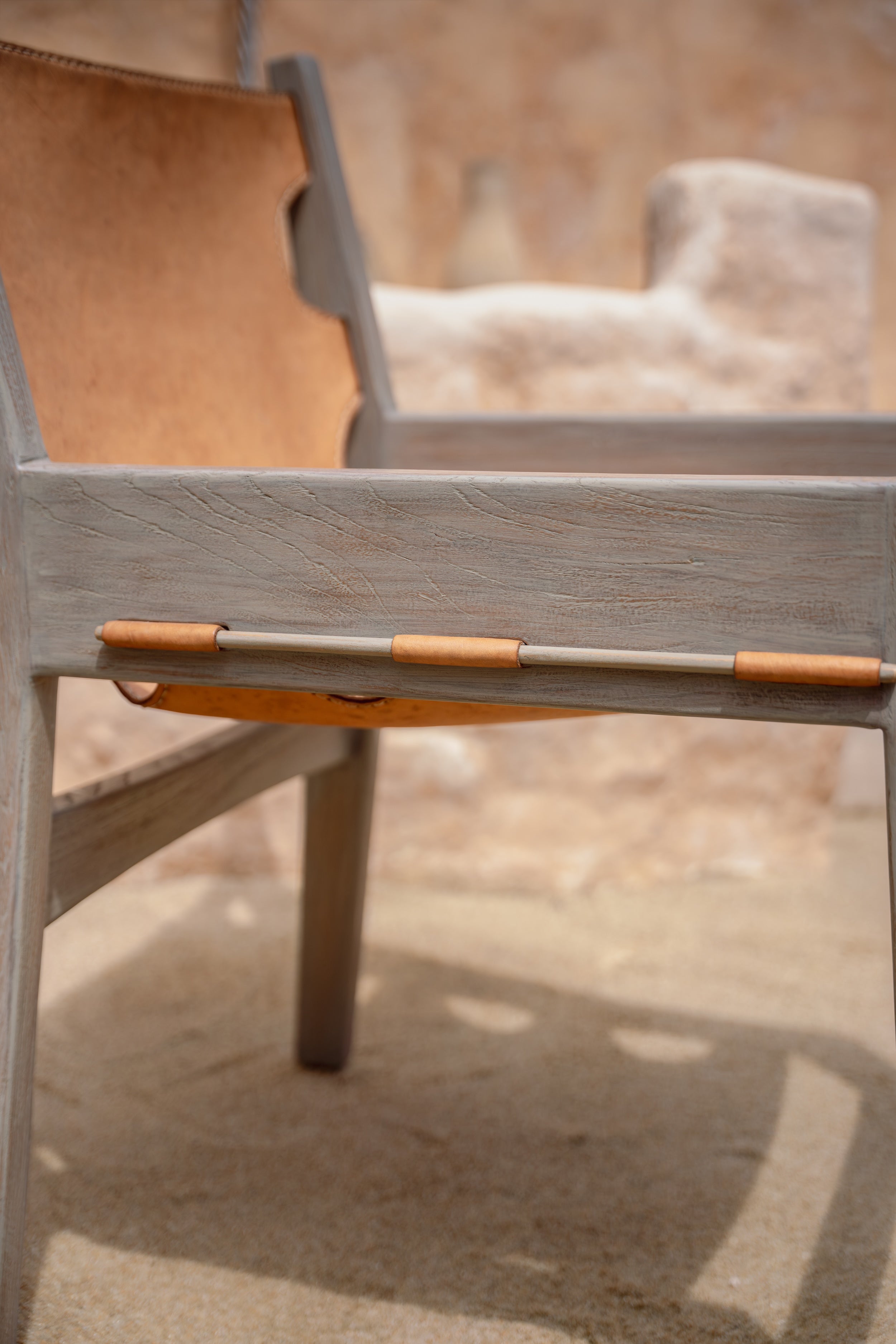 Abu Sling Leather and Teak Lounge Chair