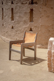 Abu Sling Leather and Teak Lounge Chair