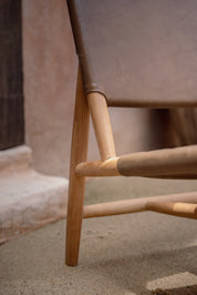Choco Leather and Teak Lounge Chair