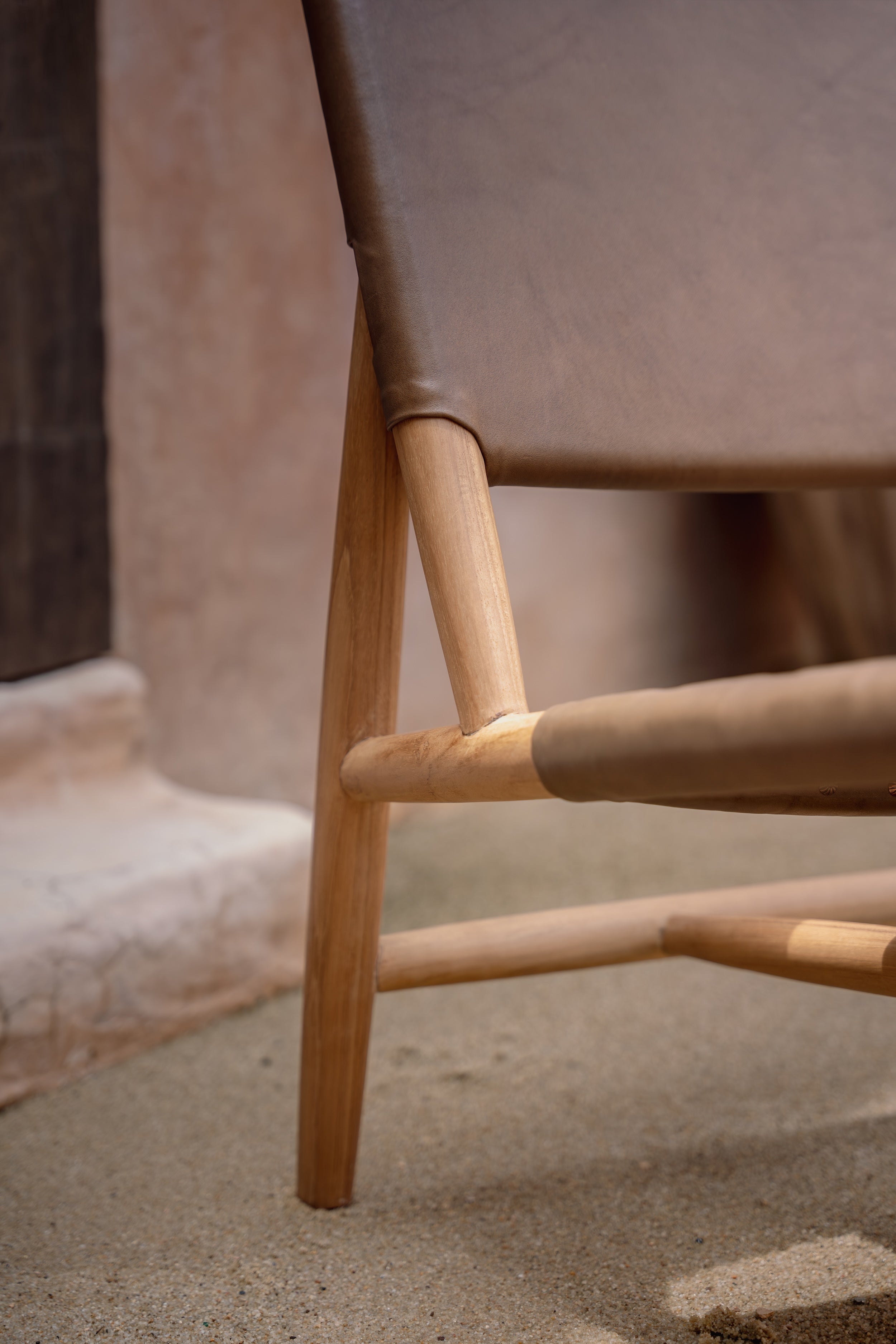 Choco Leather and Teak Lounge Chair