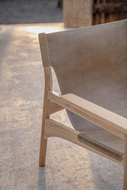 Mona Sling Leather and Teak Lounge Chair