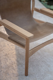 Mona Sling Leather and Teak Lounge Chair