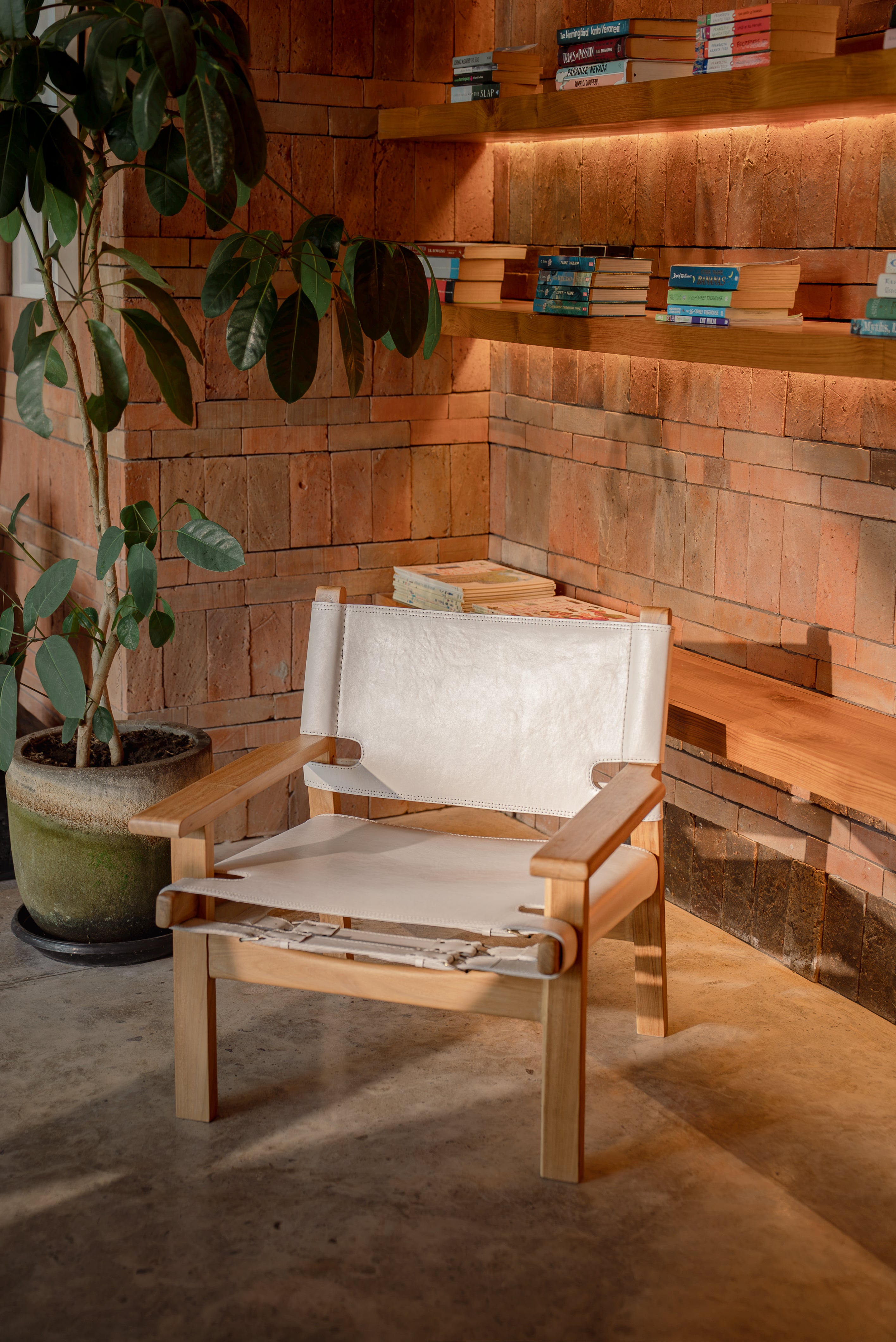 Larisa Teak and Leather Lounge Chair