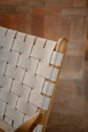 Amara Teak and Woven Leather Teak Lounge Chair