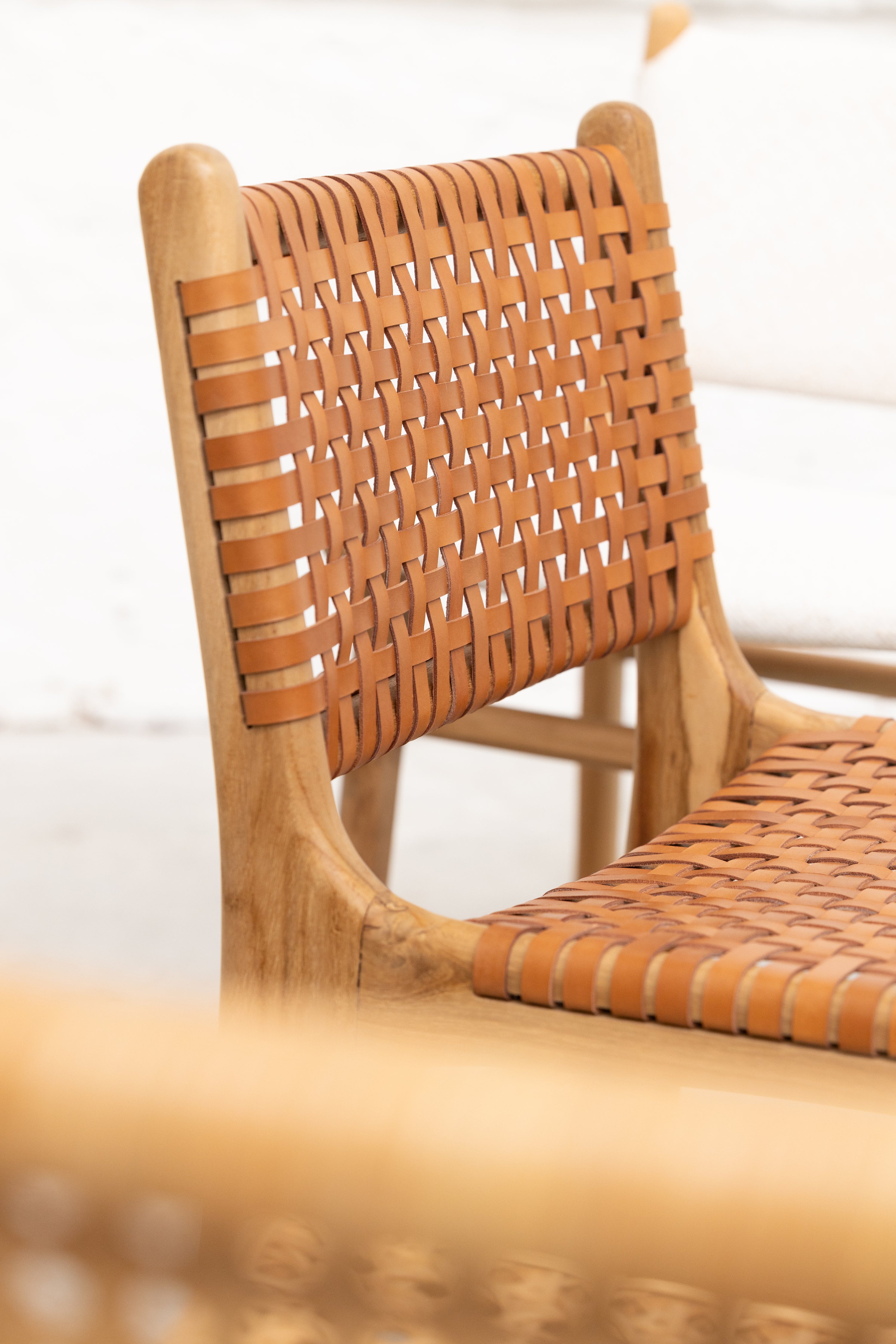 Ines Teak and Woven Leather Counter Stool – balè