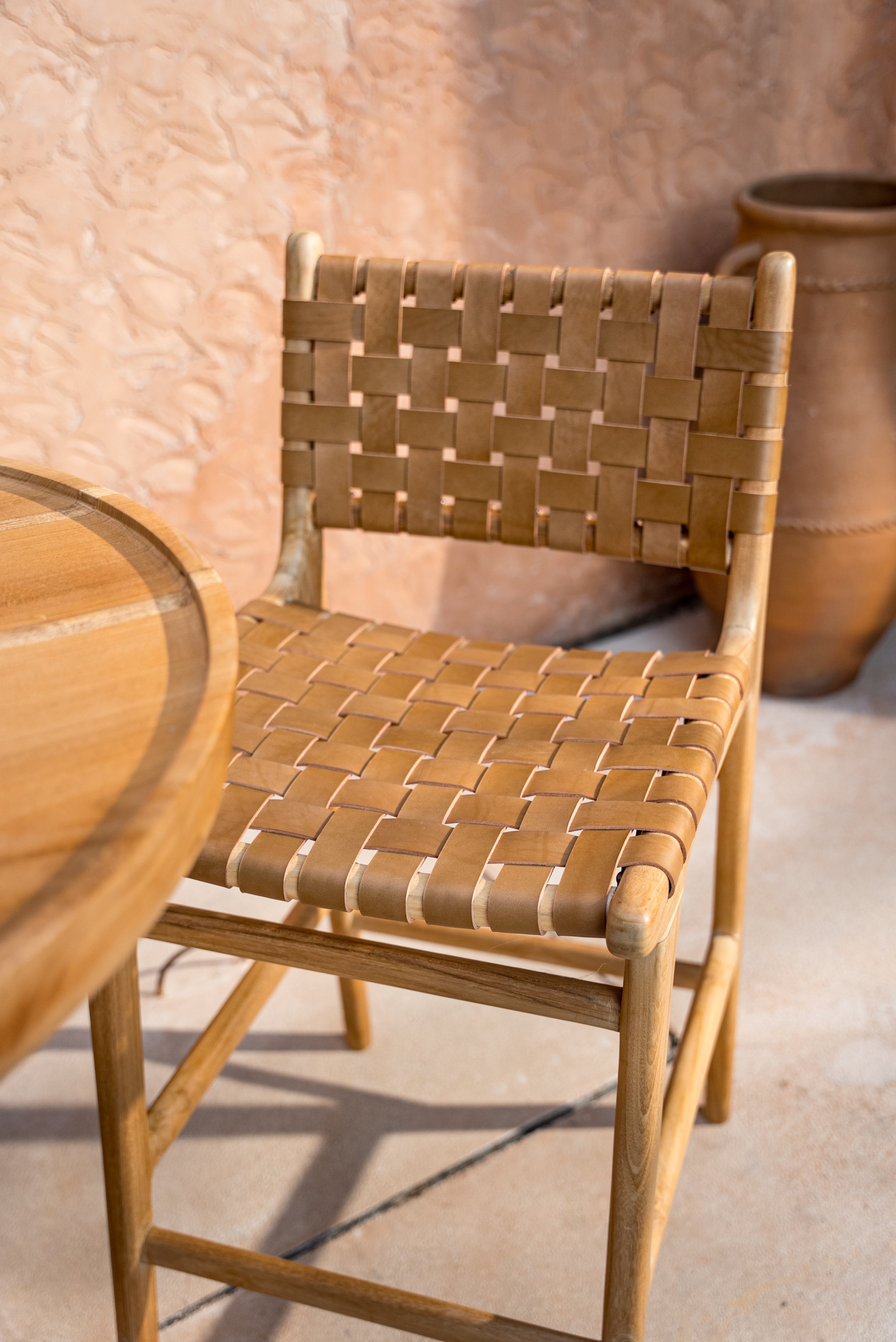 Davina Teak and Woven Leather Counter Stool