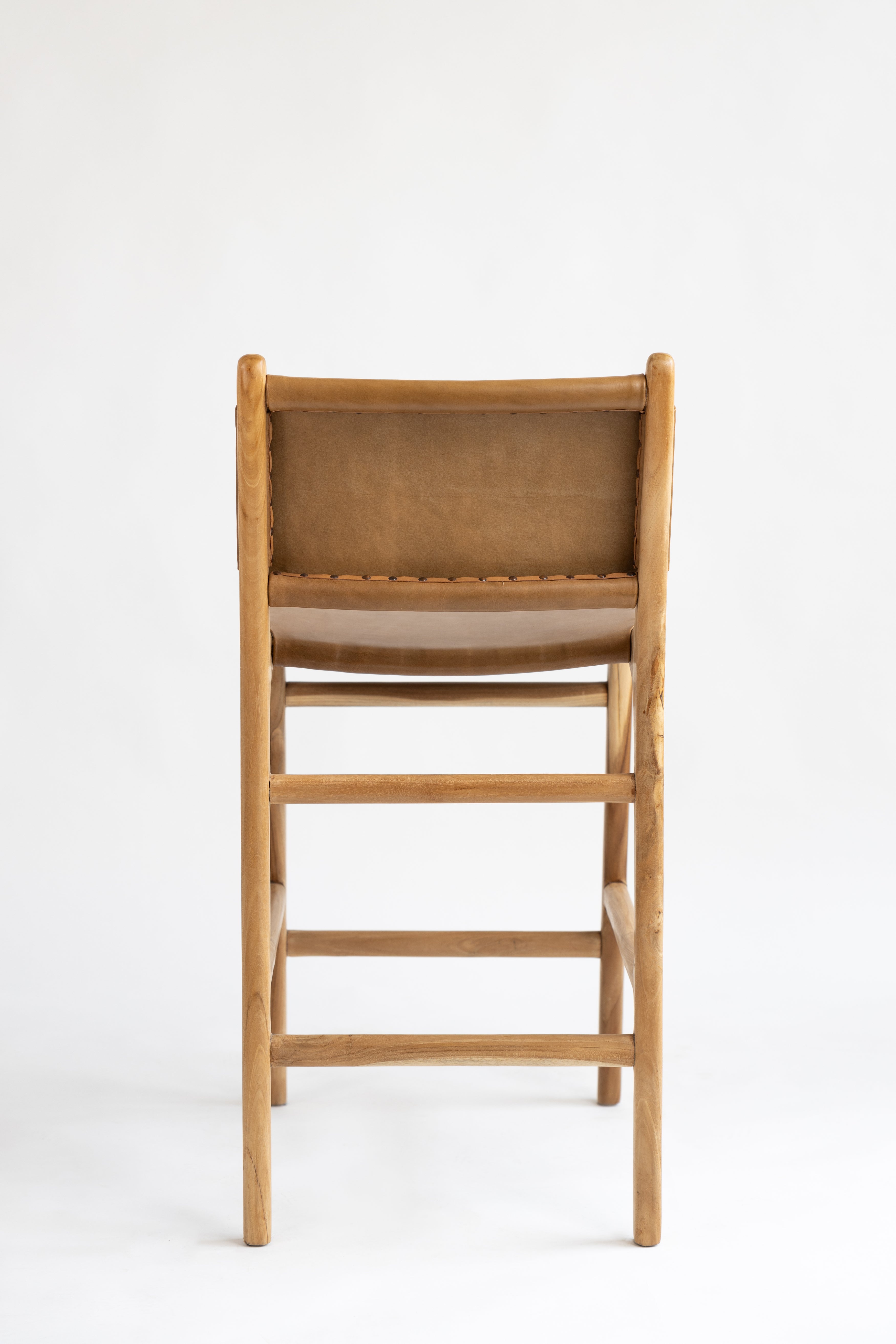 Dea Teak and Leather Counter Stool