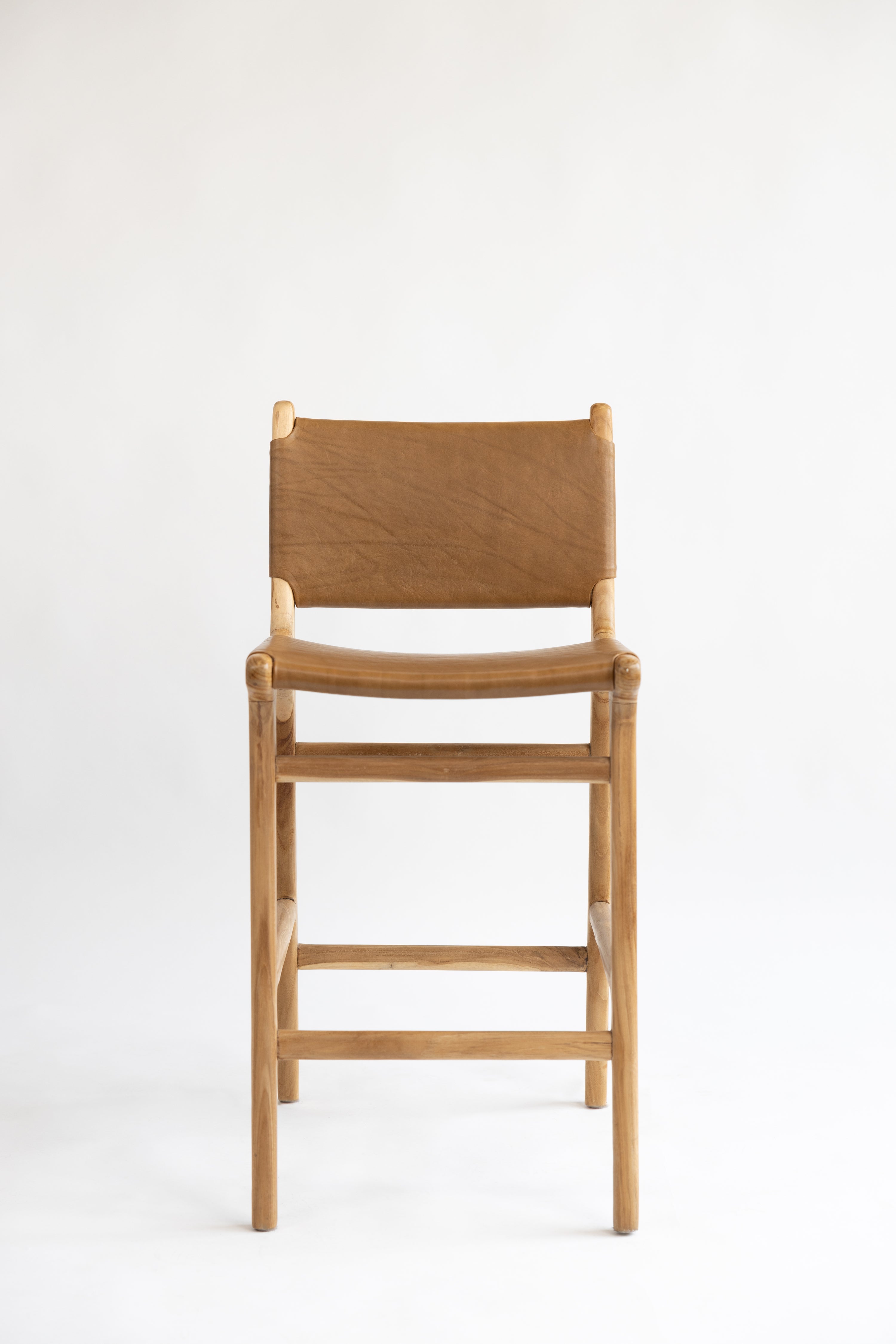 Dea Teak and Leather Counter Stool