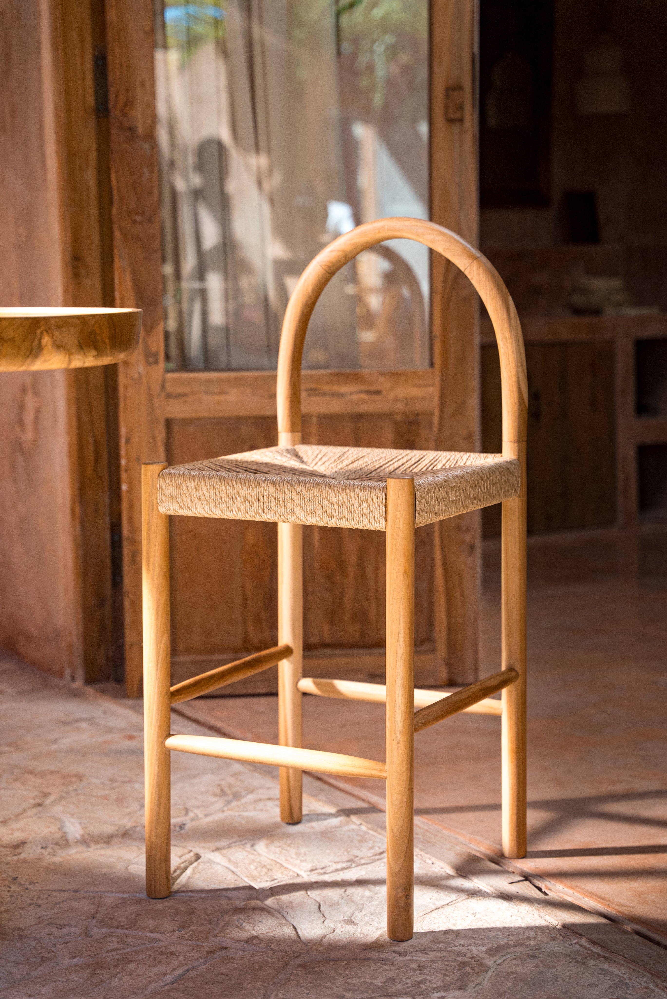 Eva Curved Back Teak Counter Stool