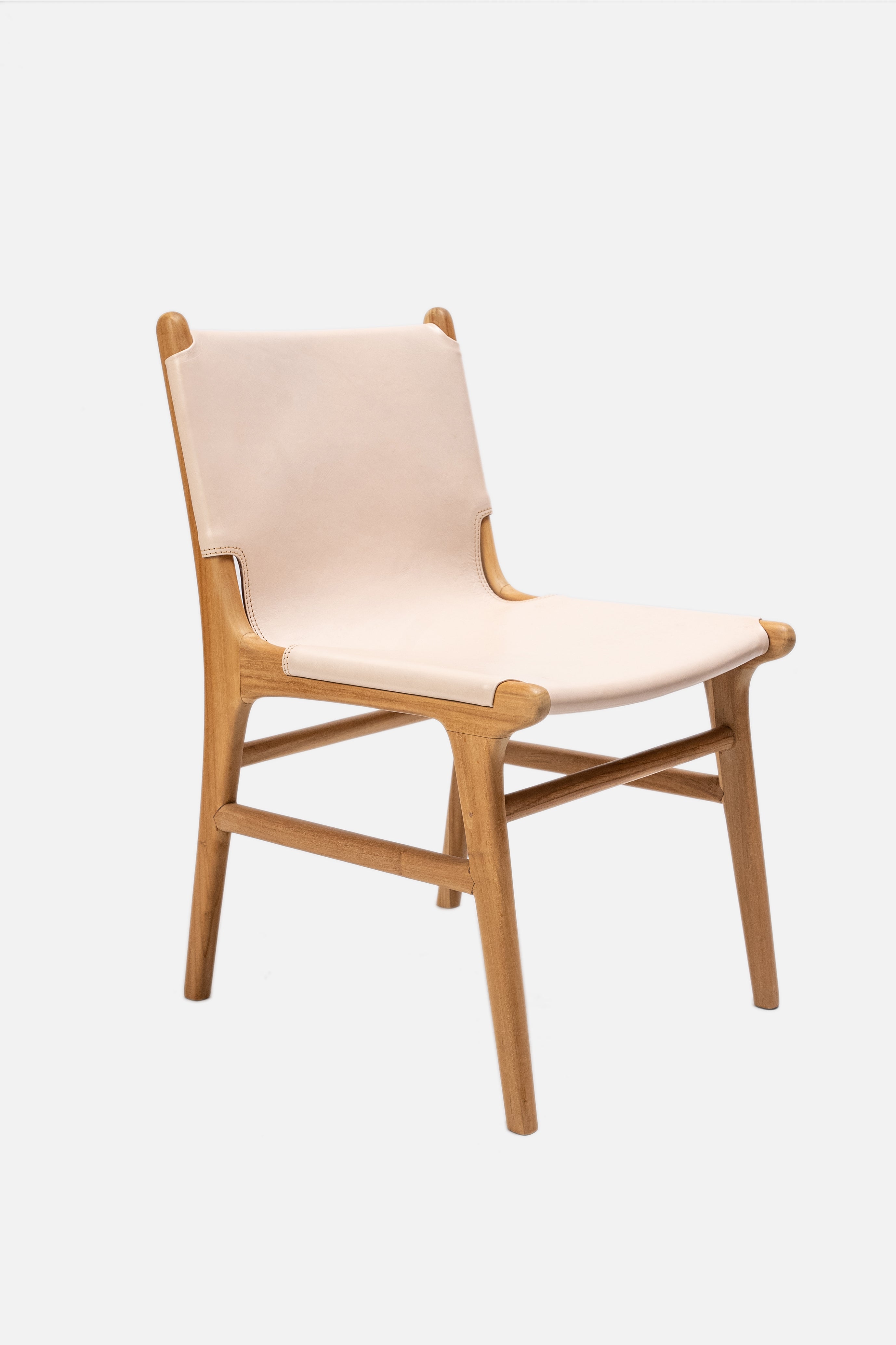 Lola Teak and Sling Leather Dining Chair