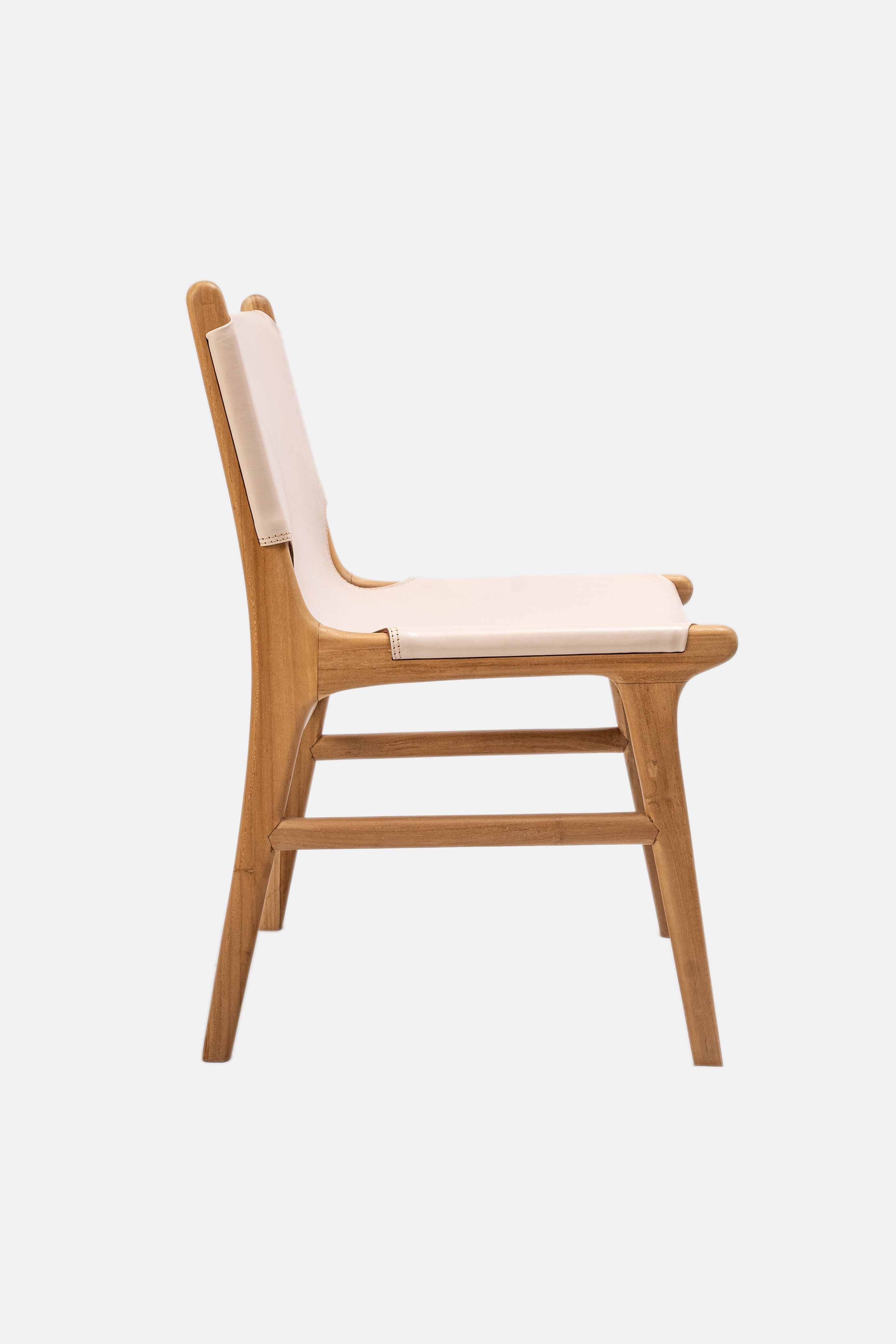 Lola Teak and Sling Leather Dining Chair