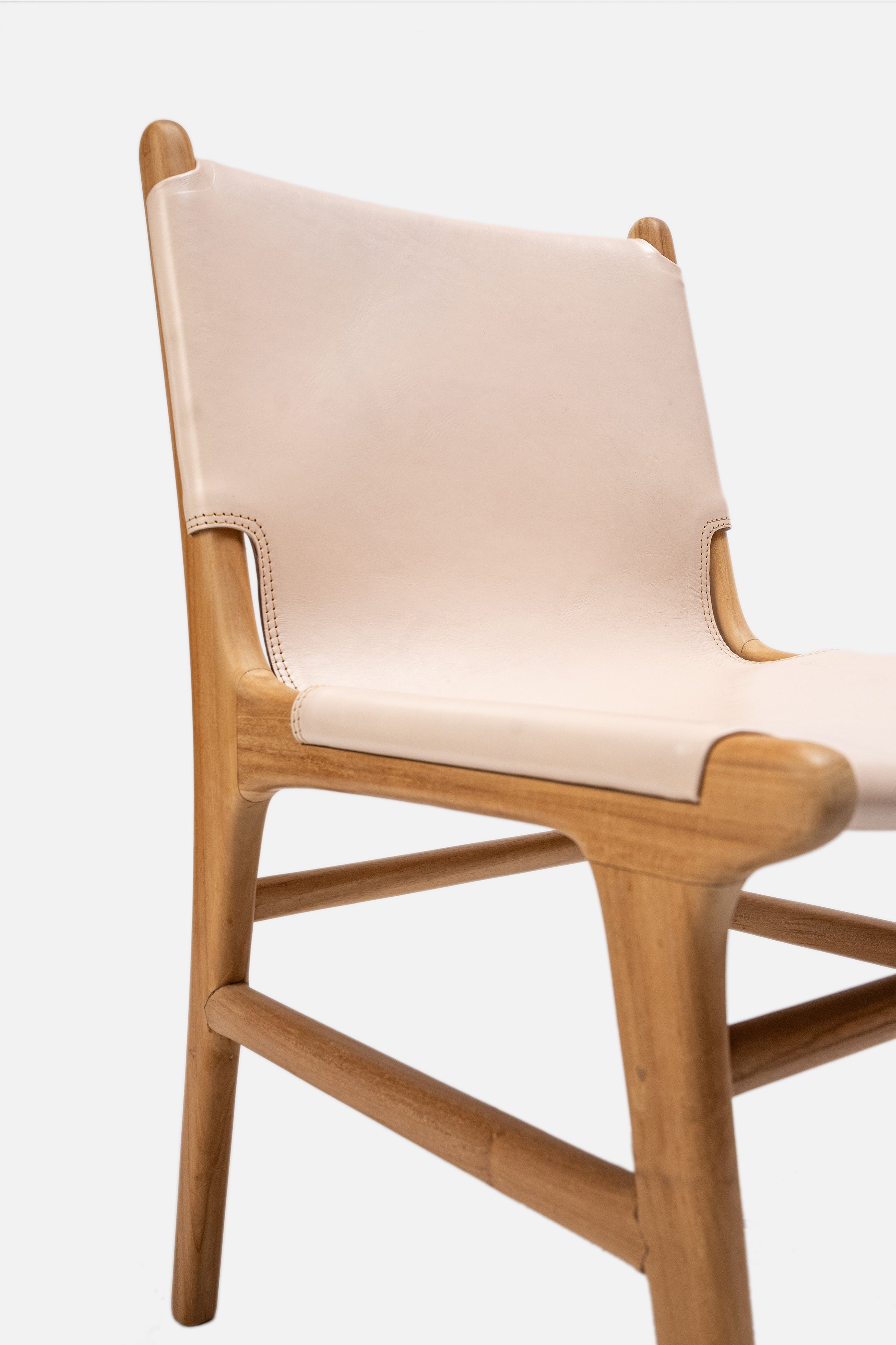Lola Teak and Sling Leather Dining Chair