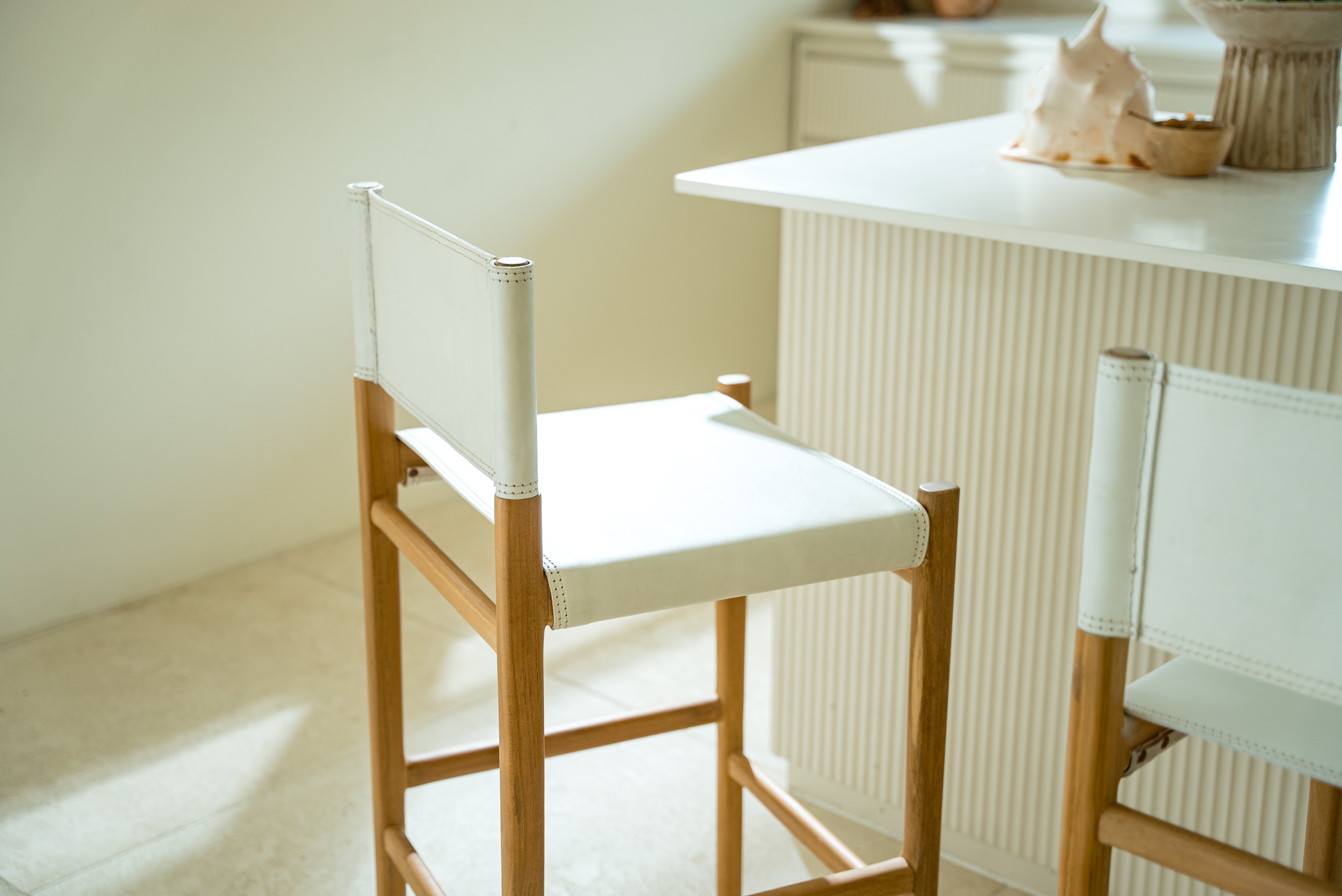 Luna Teak and Leather Counter Stool