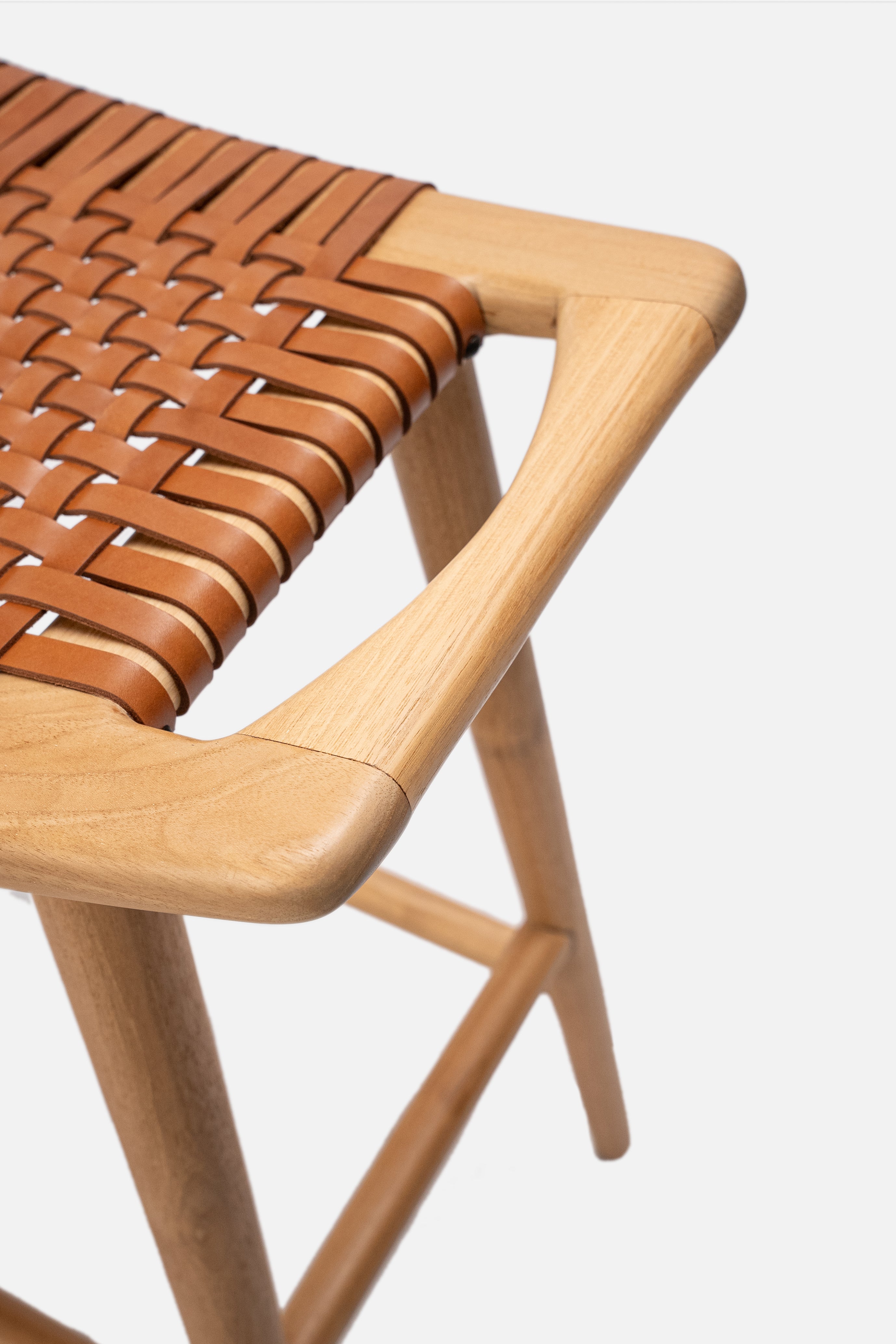 Sita Teak and Woven Leather Backless Stool