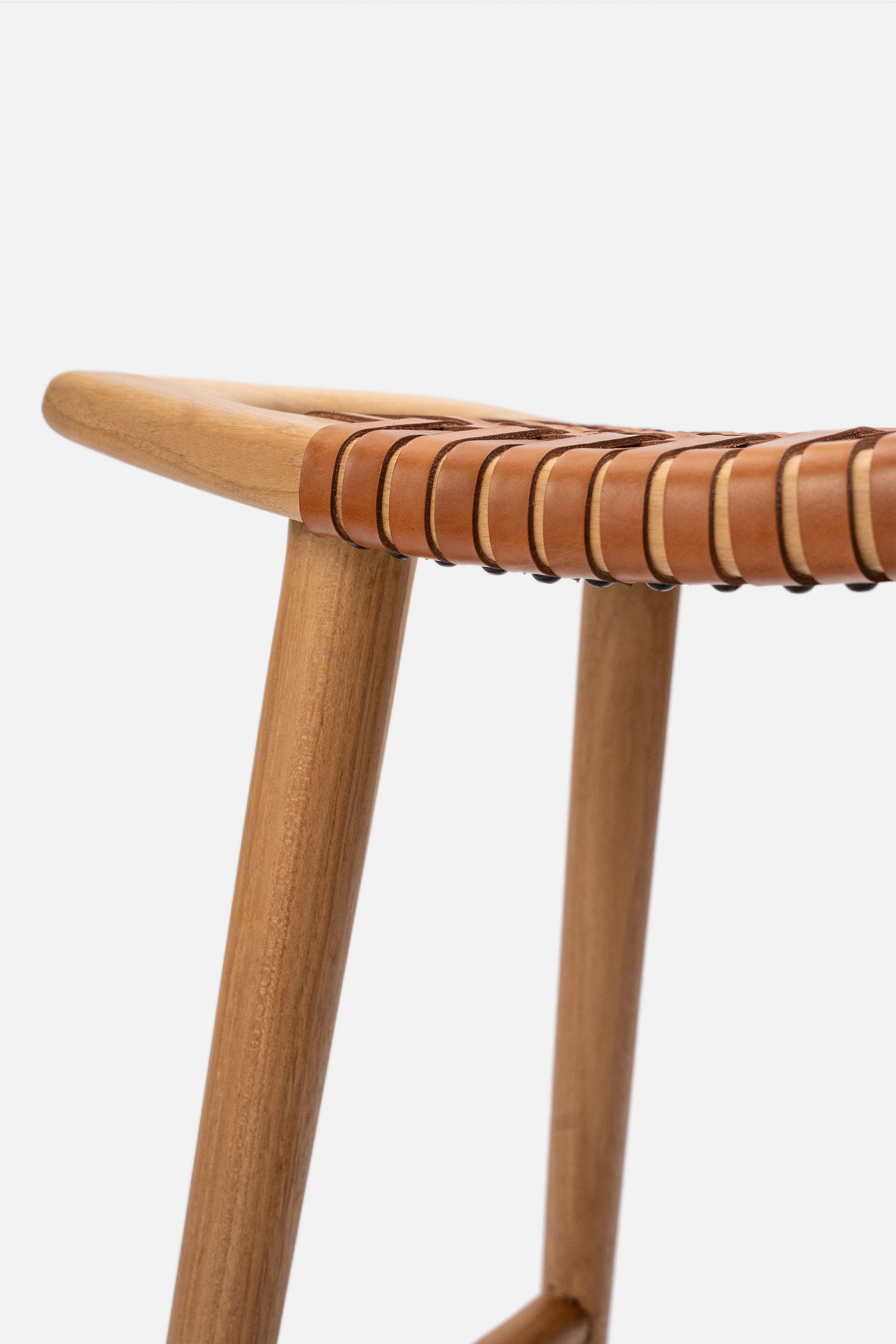 Sita Teak and Woven Leather Backless Stool