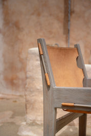 Abu Sling Leather and Teak Lounge Chair