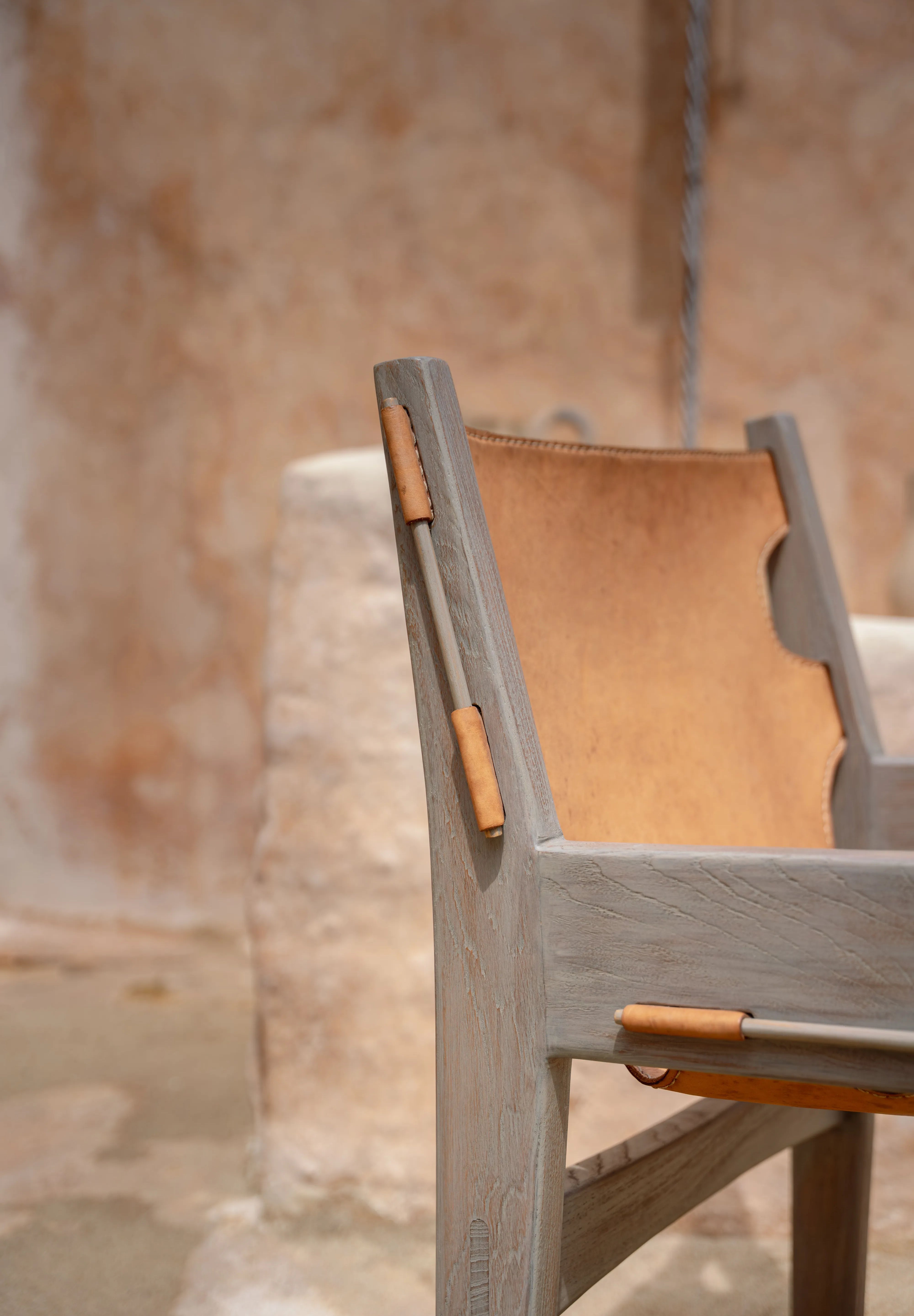 Abu Sling Leather and Teak Lounge Chair